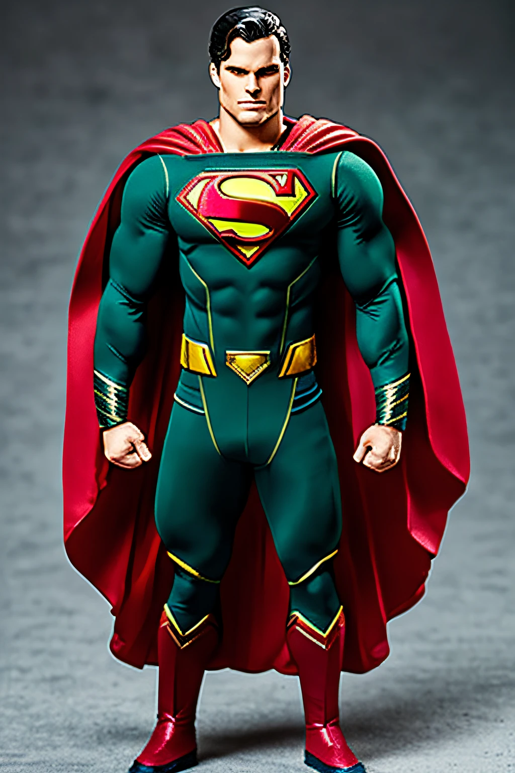 DC SUPERMAN FROM FRONT OF WAIST TO HEAD WITH DARK GRENADE COLOR CAPE AND UNIFORM DARK GREEN COLOR WITHOUT THE SYMBOL ON THE CHEST