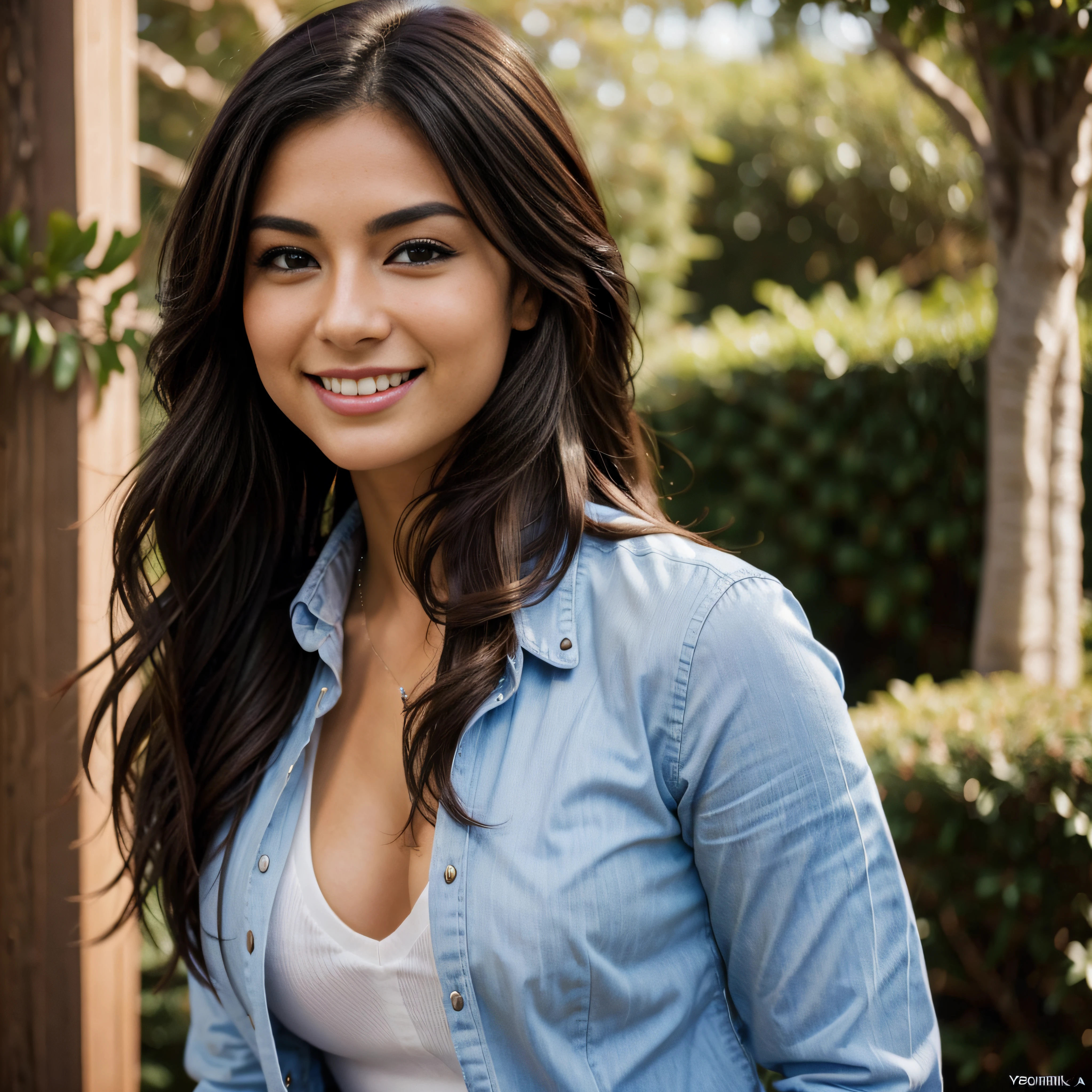 (((HD profil picture photo))), sexy Yuki Brooks facing and smiling at camera, 19 years old, brunette