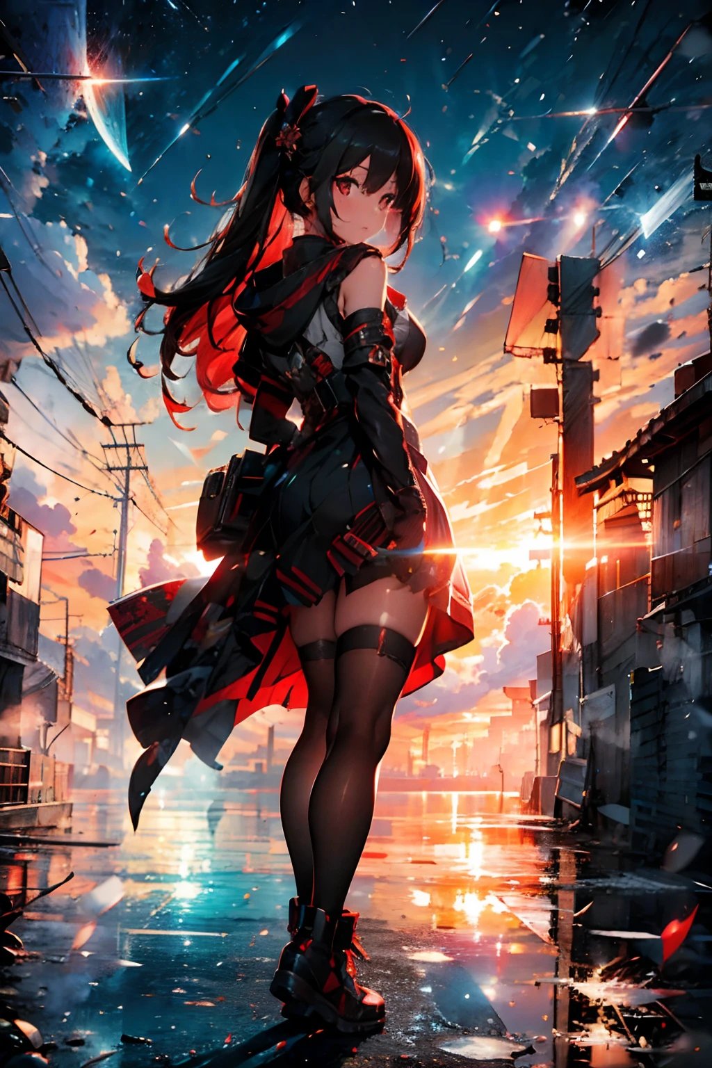 (Tabletop, Highest quality), (Perfect athletic body: 1.2), (Fine hair), Super Detailer, Anime Style, whole body, alone, Cyberpunk Karate Girl, Sea green twin hairstyle with red eyes, Wearing a shabby cloak and red skirt, Wearing long boots, Burnt mechanical limbs, giant limbs, a burning hole in my chest, Standing in the Wilderness, 8K high resolution, White Background, whole body, Fighting Pose, ((woman'purple-black flame'Fist of))Bullish appearance