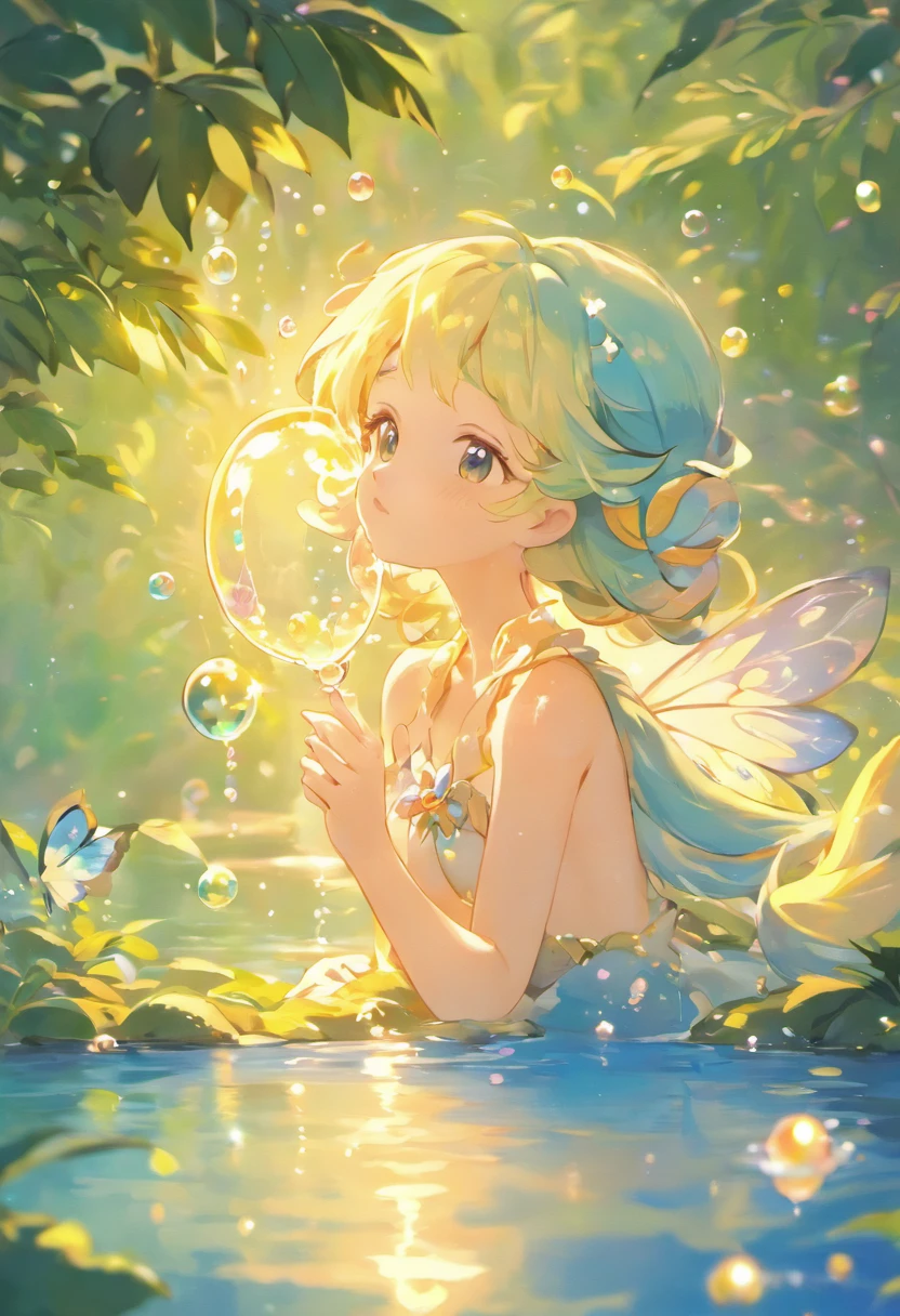 (best quality,4k,highres),ultra-detailed, realistic,portrait,soft lighting, dreamy colors,nymph,peaceful lake scene,detailed rendering,blowing bubbles,magical effects,wishes,reflection of sunset.

This is the drawing prompt I generated：

"A breathtaking scene of a nymph making wishes by a tranquil lake, rendered in exquisite detail with ultra-detailed 3D modeling. The nymph, beautifully rendered down to the smallest details, can be seen gently blowing bubbles into the air, each one filled with hopeful wishes. The bubbles capture the reflection of the setting sun, creating a dreamlike creation with a magical effect. The overall atmosphere is soft and filled with hope and tranquility. The portrait style emphasizes the nymph's delicate features, while the soft lighting creates a dreamy ambiance. The colors are vibrant and evoke a sense of magic and serenity. This scene is a true masterpiece, crafted with the highest quality and attention to every detail, giving viewers an immersive and awe-inspiring experience."