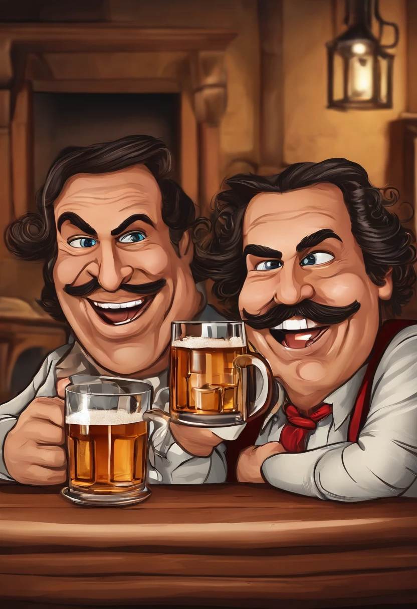 create a cartoon of presenter Silvio Santos with a glass of beer
