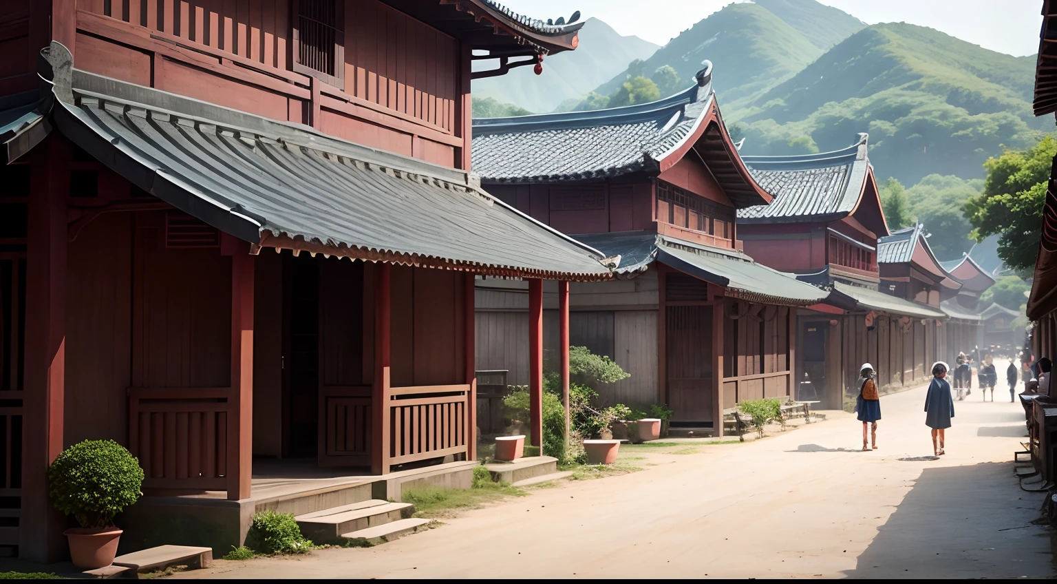 several people talking, in a small Chinese village