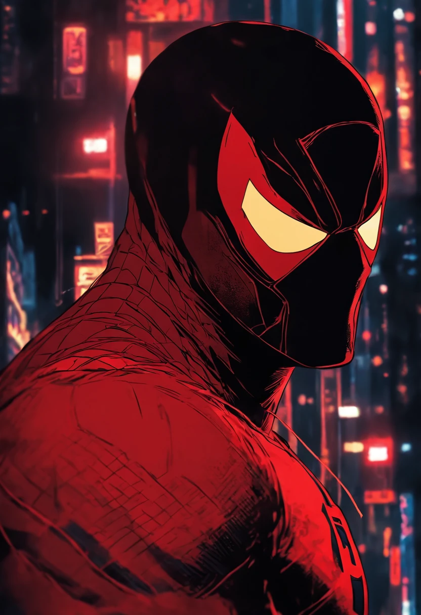 a spider - man in a hoodie with blood splattered on it, miles morales!!!, miles morales, into the spiderverse, into the spider verse, futuristic style spiderman, spiderverse, spider - verse art style, donald glover as miles morales, red webs, symbiote, peter parker, spider - man, spider-man, spiderman, portrait of spiderman