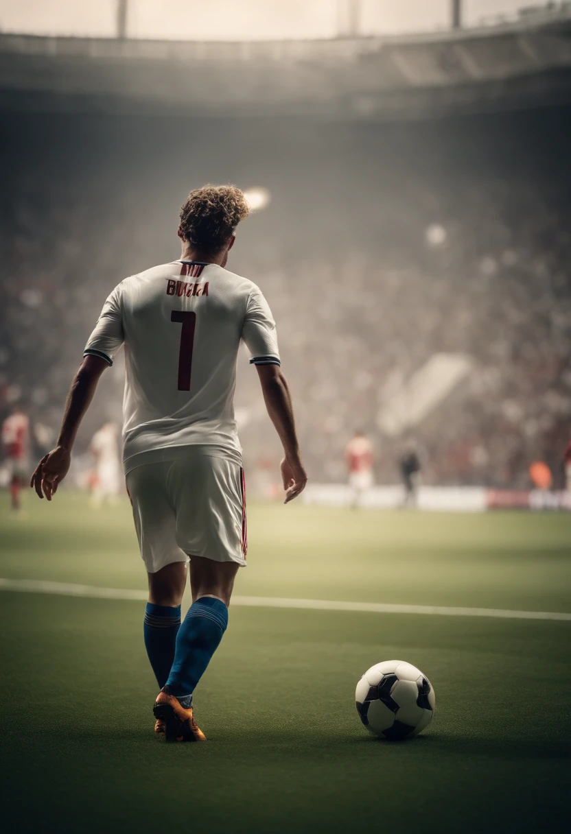 Soccer Player com cabelo platinado comemorando gol