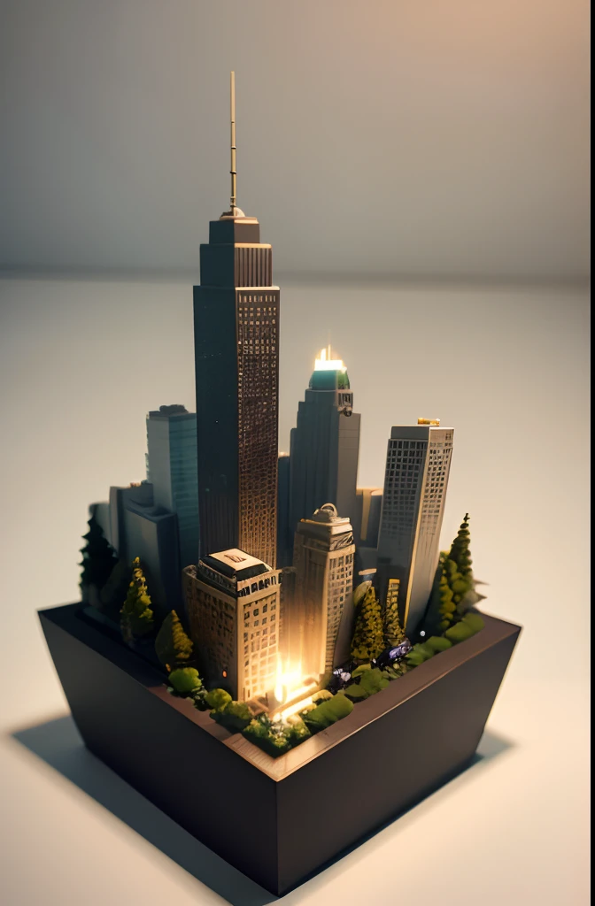 (Pixar style),miniature garden、Miniature New York skyscrapers、Miniature Figure Models, Right-to-left light source, Rambrandt Lighting, Right-to-left light source, (Isometric view), (top down), Realistic scale, Post-processing, ((Orthogonal perspective)), Super Detail, Realistic, Super realistic, lifelike rendering, Slightly dim lighting、Professional Photographer