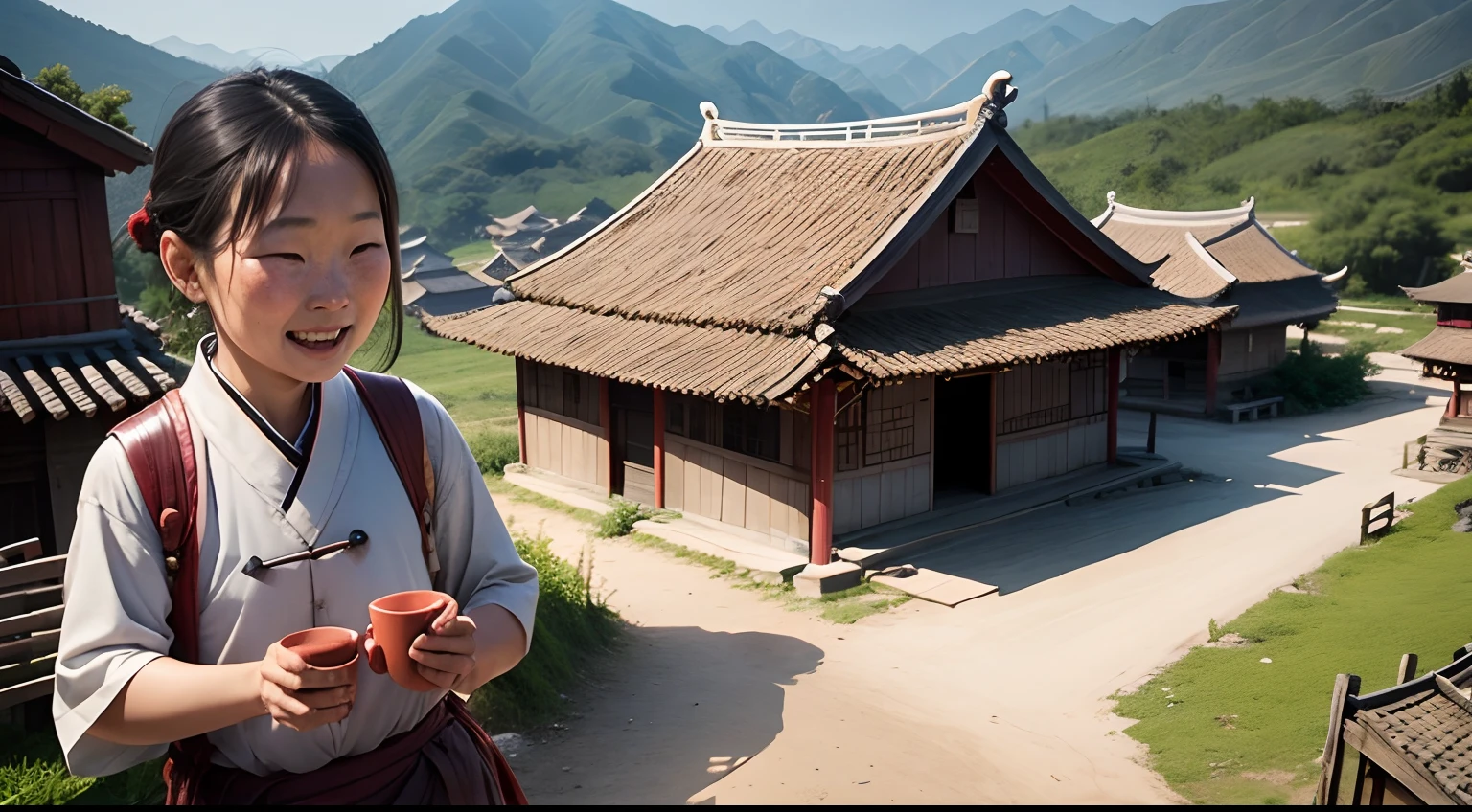 people from a small Chinese village, happy, humble, talking