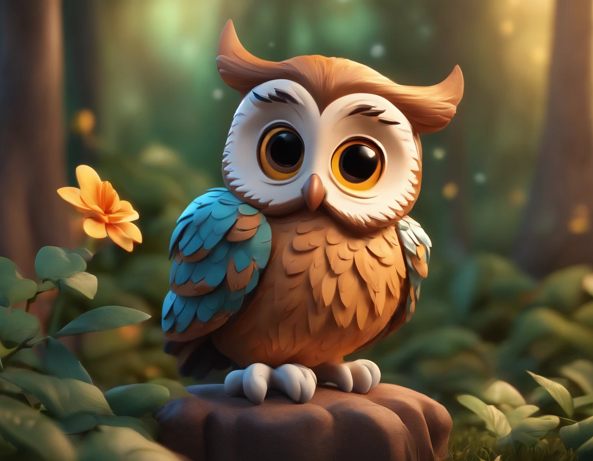 Create 3D illustration cute owl Disney cartoon style