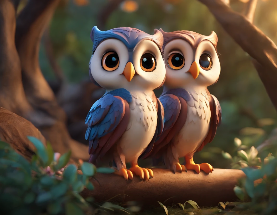 Create 3D illustration cute owl Disney cartoon style