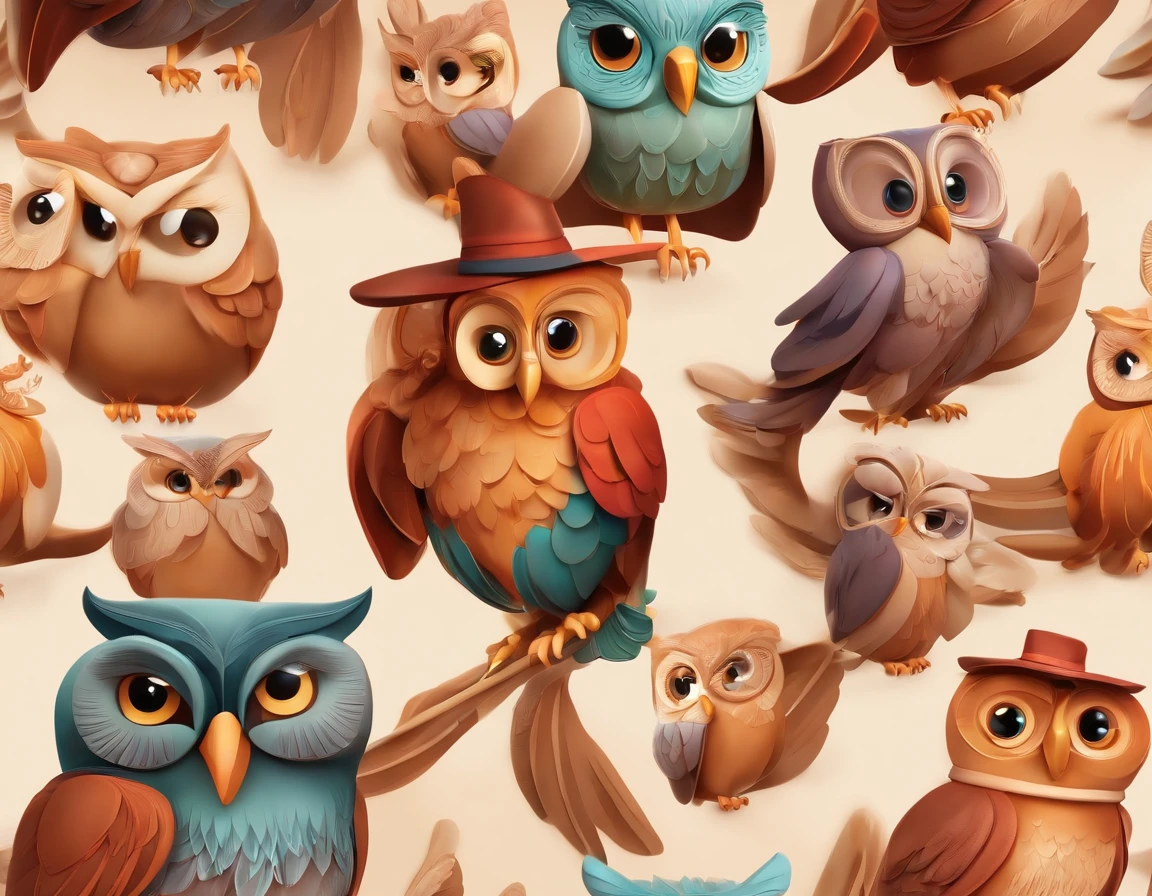 Create 3D illustration cute owl Disney cartoon style