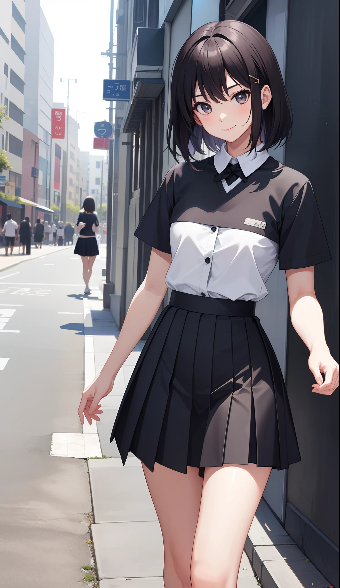 1girl in、AS-Adult、A smile、The shirt、skirt by the、(small tits)、Walking with a thigh、Upper body portrait、