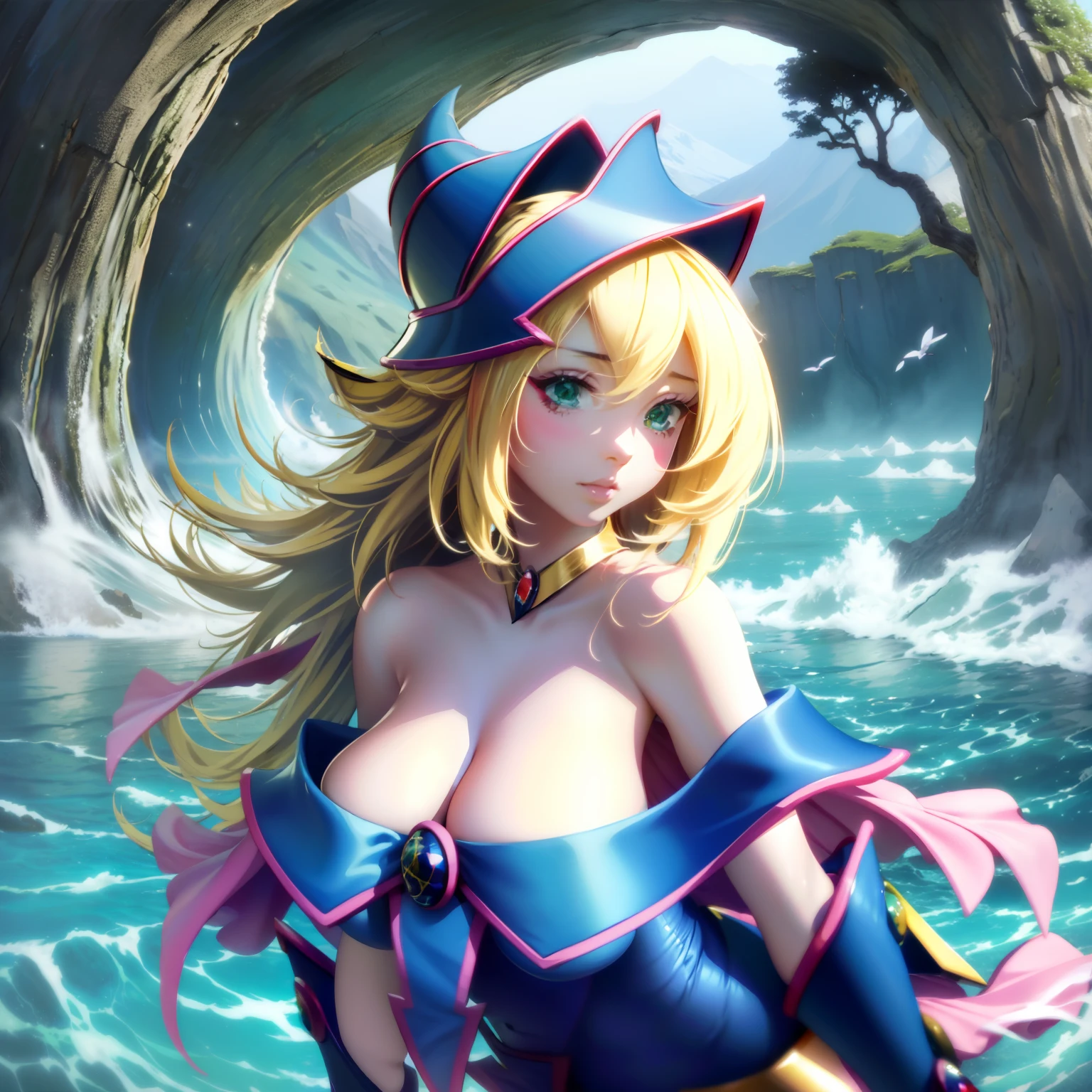 Arte Oficial、obra maestra、Modelado extremadamente delicado、highest qualityr、Fotorrealista、Imagen 8k、HiQuality、Mujer parecida a una diosa parada en la superficie del agua、fantasy、Ondas en la superficie del agua、Estilo perfecto、Vista trasera nudista、Artistically & Craftsmanship