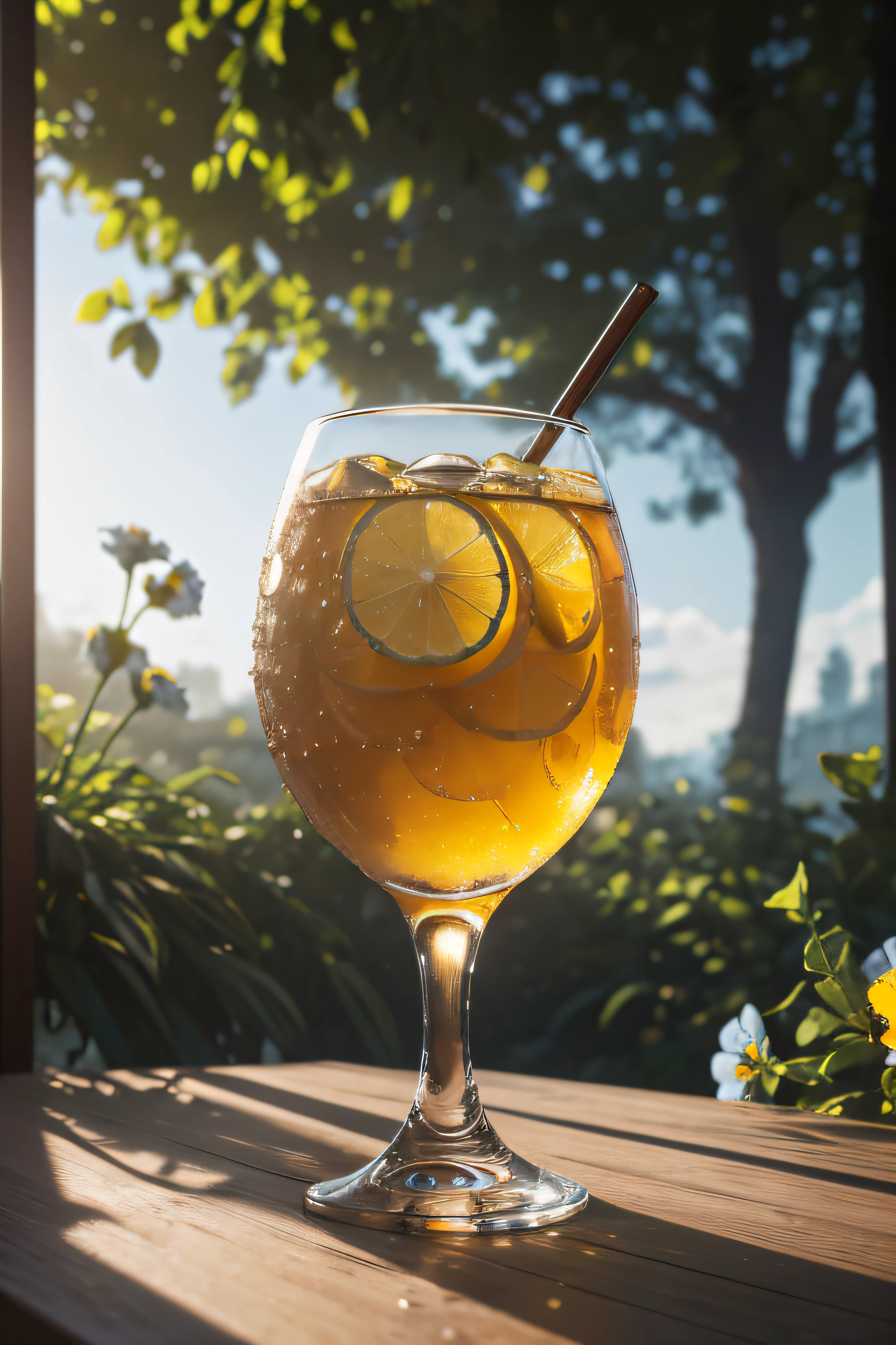 glass of kvass with ice, dripping water drops on glass, translucent liquid, ice cubes, wreath of wild flowers on picnic tablecloths, bright sun, midday outdoor lighting, open air, natural background, summer day, hot weather, high detail, very humid humidity, high brightness, wet watermarks, overdetail, super detail superdetailing, surrealism, soft light, studio lighting, diffuse soft light, shallow depth of field, sharp focus, bokeh effect, highly detailed glass reflection, ultra-thin (superfine, ultra-thin) (thin, fine, ultra-detailed), cinematic, surrealism, armature, best quality, ultra-high resolution (photorealistic: 1.4), high resolution, detail, raw photography, clear reproduction, stock camera, realistic texture, dramatic lighting, unreal engine, popular on artstation, macro