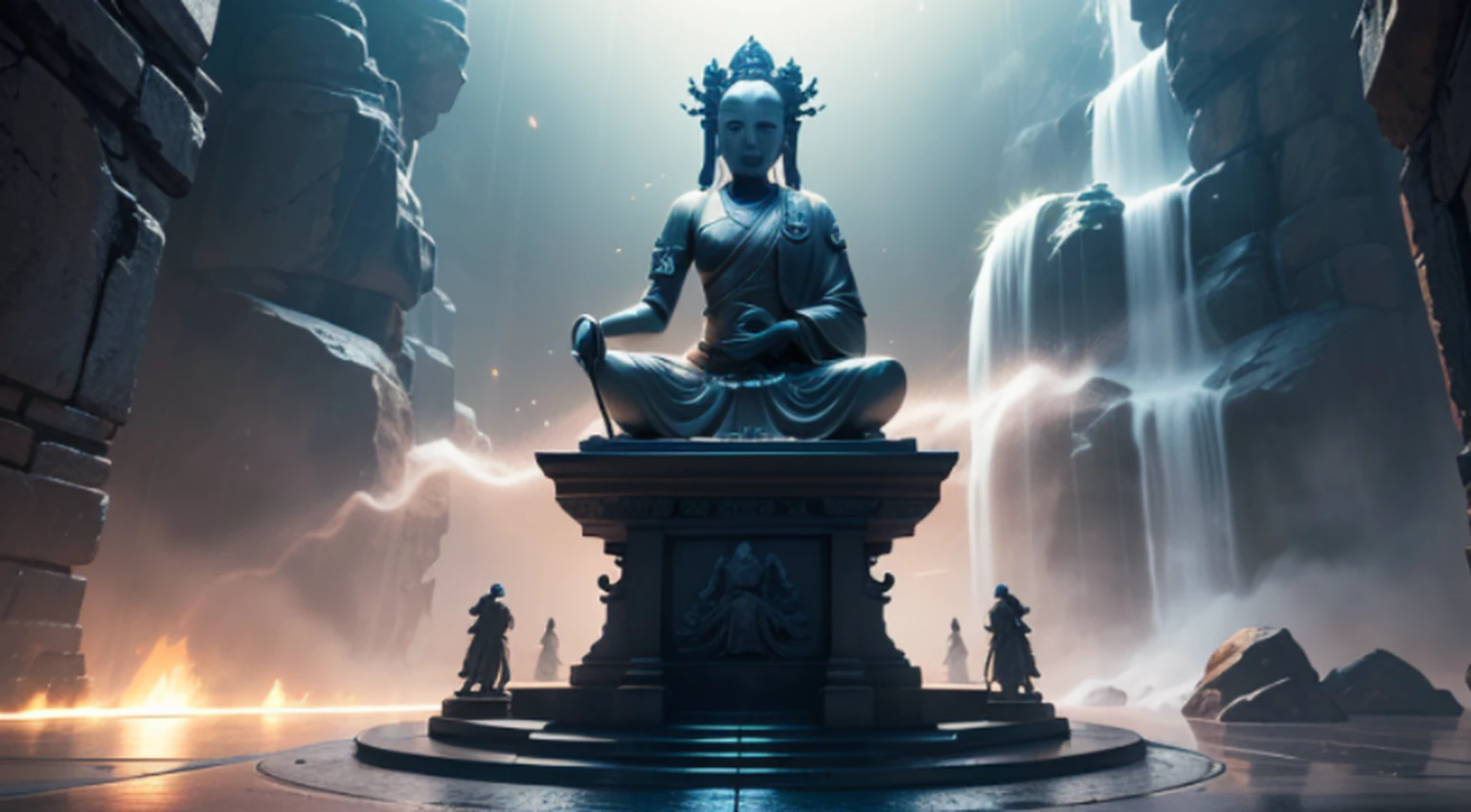 ancient landscape, bodhisattva with a thousand hands, temple, (mysterious black fog), journey to the west, ((corpse)), ((ancient monster)), (ruins), (battlefield)), (blood stain), glazed tile, Buddha statue, lantern, absurdity, realistic lighting, (abyss) masterpiece, high quality, beautiful graphics, high detail, dressed woman, extremely refined and beautiful, stunning, fine detail, masterpiece, hyperdetail, high resolution, (best illustration), (best shadow), intricate