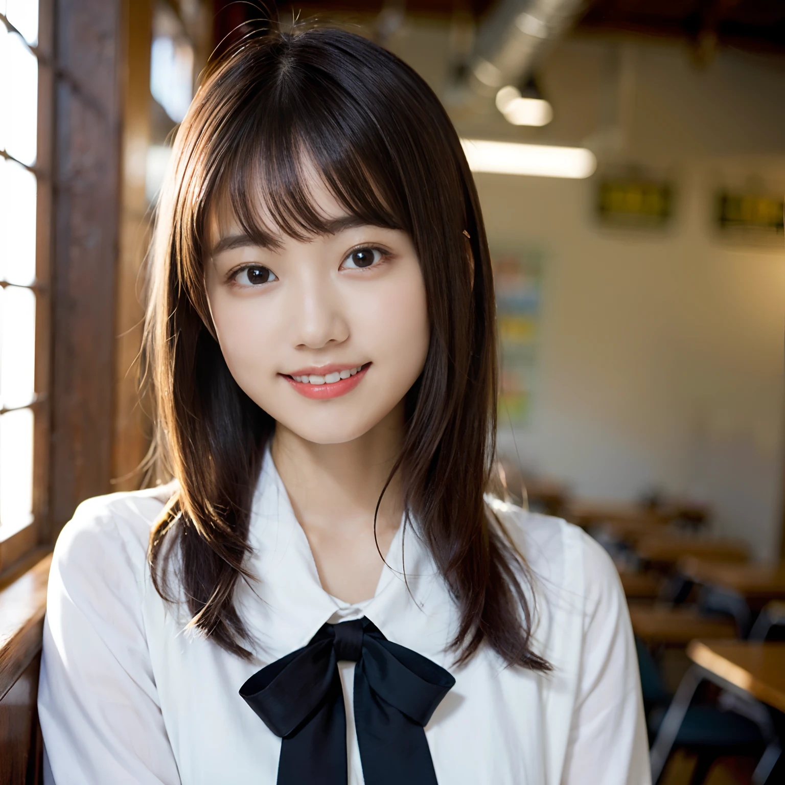 (Close-up of a slender small-breasted girl wearing a high school uniform:1.3)、(cute girl is looking at me and smiling: 1.5)、(no background:1.3)、(anatomically correct:1.3)、(full hand:1.3)、(Refers to the whole:1.Photoreal site、Raw photo、pieces fly、highest quality、High resolution、delicate and cute、perfect face、Fine and beautiful air skin around the eyes、real human skin、pores、((thin legs))、(black hair)