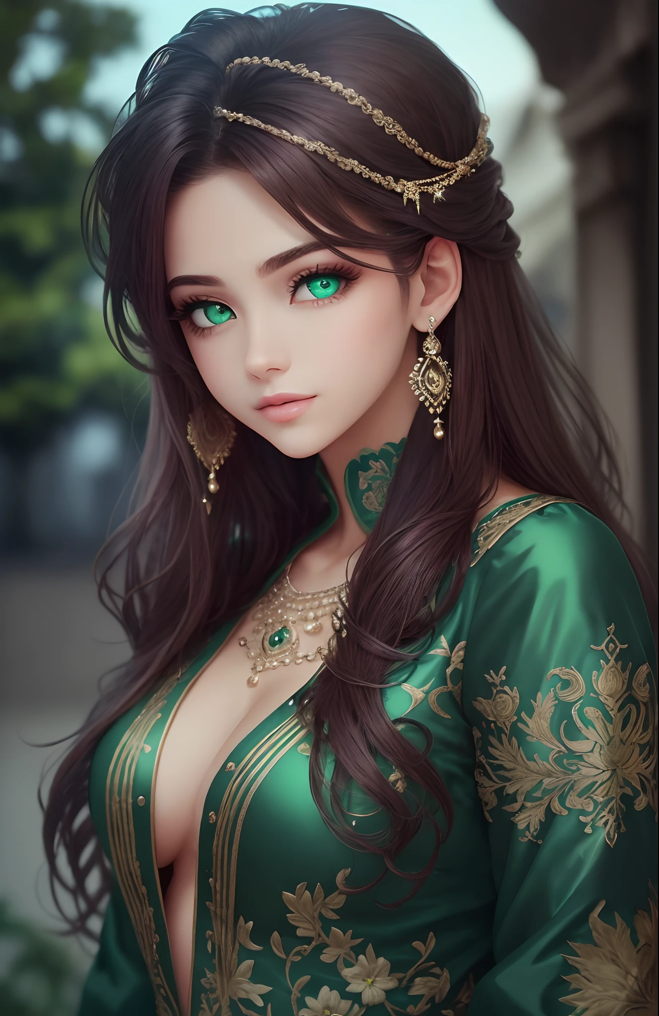 Aprincesa Persa, with amazing green eyes, Rich clothes, joias exuberantes, sinaliando "venha". --auto --s2