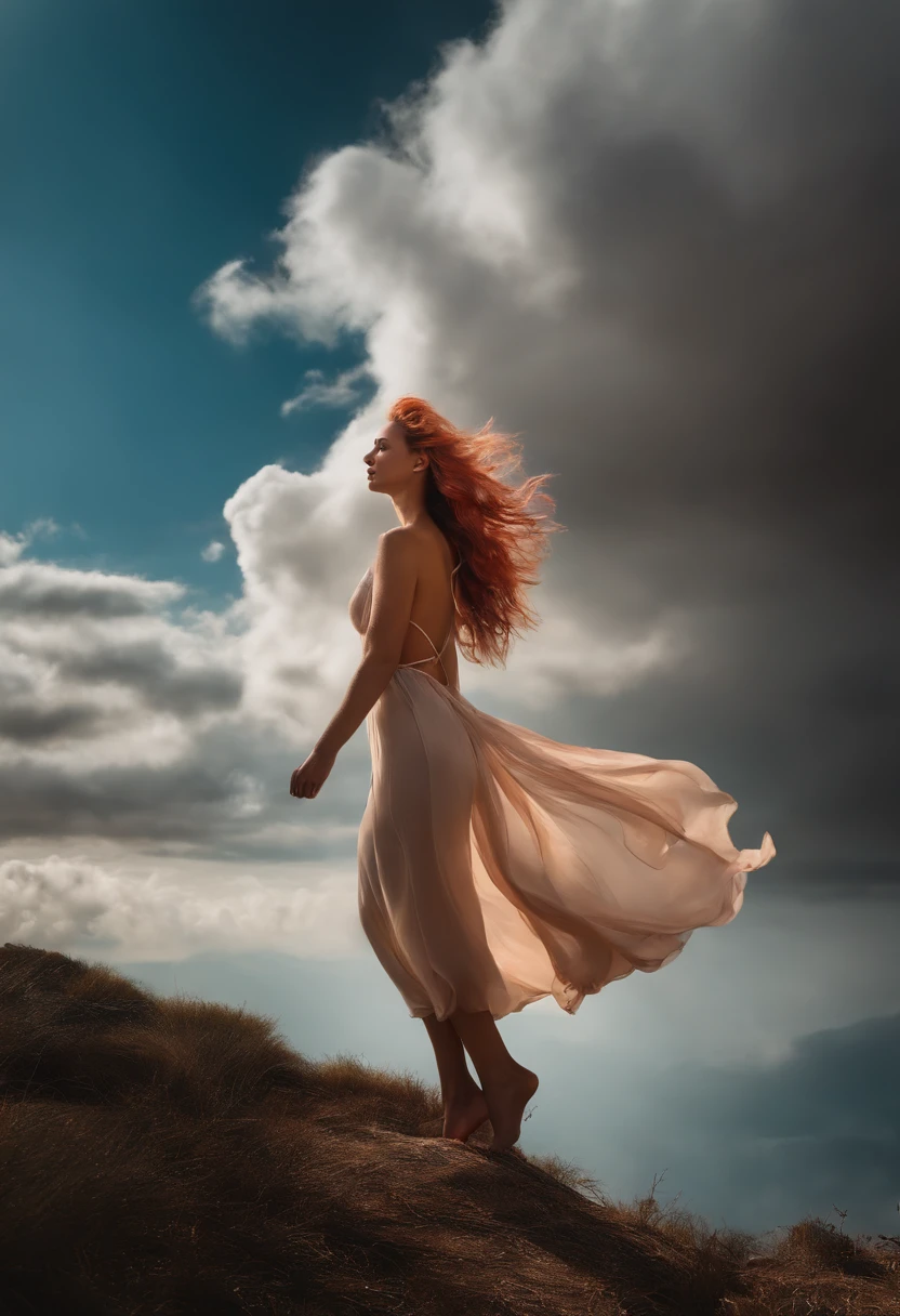 masterpiece, best quality, nude, colorful hair,  outdoor,cloud ,upper body,