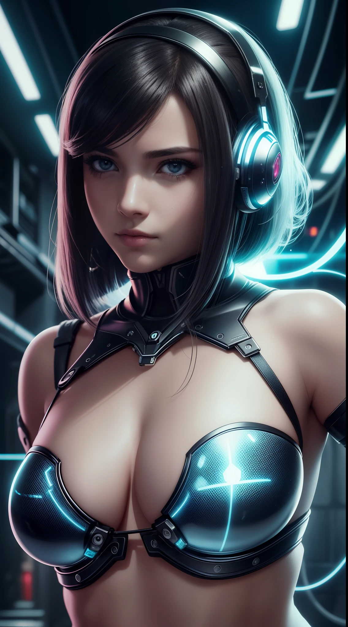 Bela foto de corpo inteiro de Reika como uma gatinha Nekomata, armadura cyberpunk, cabelo preto liso, orelhas de gato, science fiction, cidade cyberpunk ao fundo, Gantz, No Estilo de Cyberpunk 2077, Ultra realista foto face de uma mulher bonita, master part, best quality, CG, papel de parede, HDR, alta qualidade, high-definition, extremamente detalhado, {Rosto bonito e detalhado}, {belos olhos detalhados}, (luz detalhada){{detalhes intrincados}}, {Altas}, ((Rosto detalhado)), Rosto extremamente detalhado, beautiful face, {{ young woman}}, olhos de joia, Neon light, Chiaroscuro, estilo anime, visual chave, detalhes intrincados, altamente detalhado, breath-taking, vibrante, cinematic adult film, 18+, NSFW