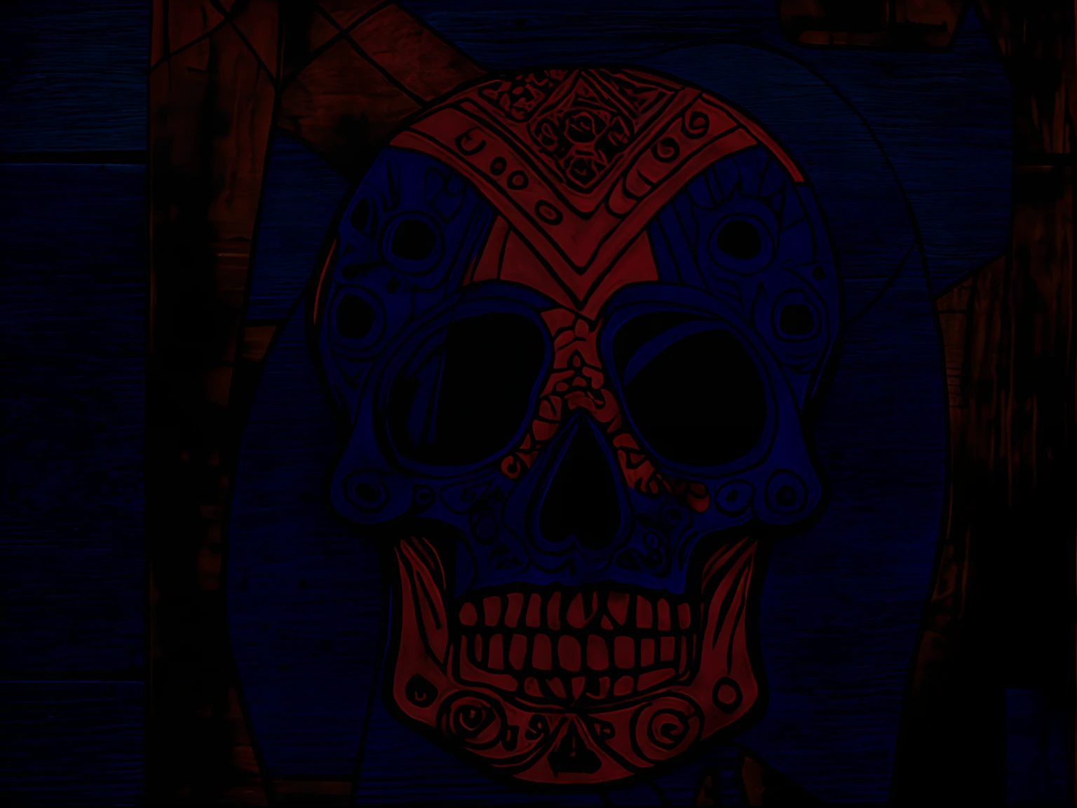 brightly colored sugar skull on a blue cooler on a wooden surface, calavera, sugar skull, aztec skull, skull, single aztec skull, skullish, skull paint, day of the dead, ( dia de los muertos ), (dia de los muertos), dia de muertos, el dia los muertos, el dia los muertos!