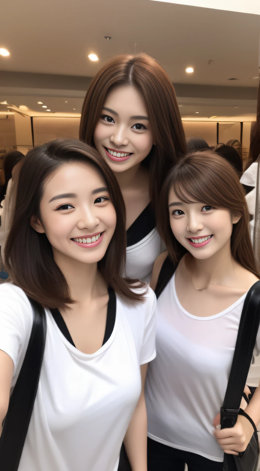 Escort Miss、group、Casual clothing、shopping、hiquality、A hyper-realistic、healthy、Smiling expression、Slender perfect figure、Japan beauties、beautidful eyes、face perfect、Beautiful skin