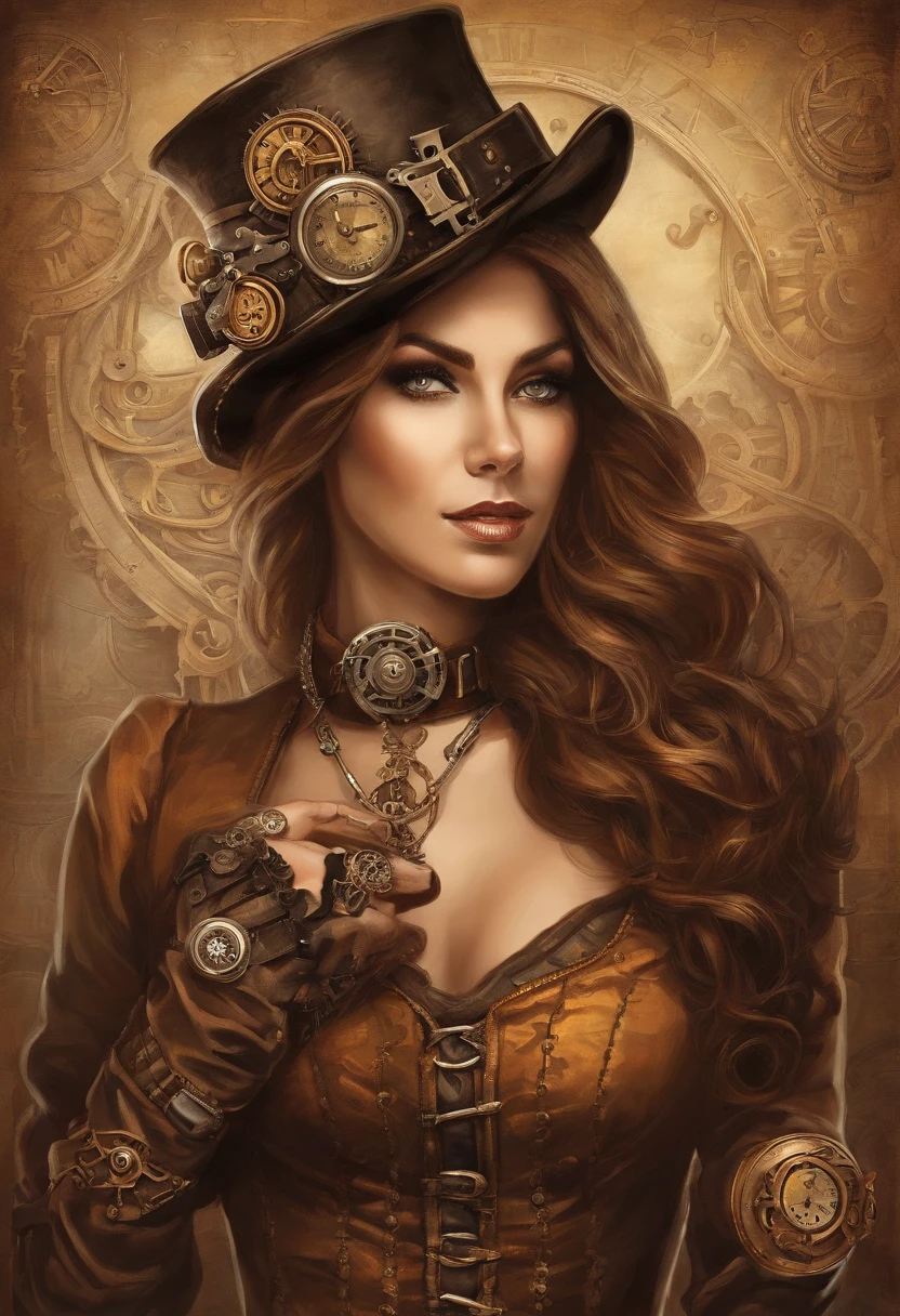There's a woman wearing a Steam Punk hat and holding a gun.., menina Steampunk, usando trajes Steampunk, menina inventora steampunk, (Steampunk), ( Steampunk ), estilo steampunk, Steam-punk, Steampunk Fiction, steampunk aesthetic, uma deusa Steampunk bonita, steampunk mulher anime bonita, Steampunk, fantasia Steampunk, estilo de fantasia steampunk, arte steampunk, arte digital steampunk, roupas Steampunk