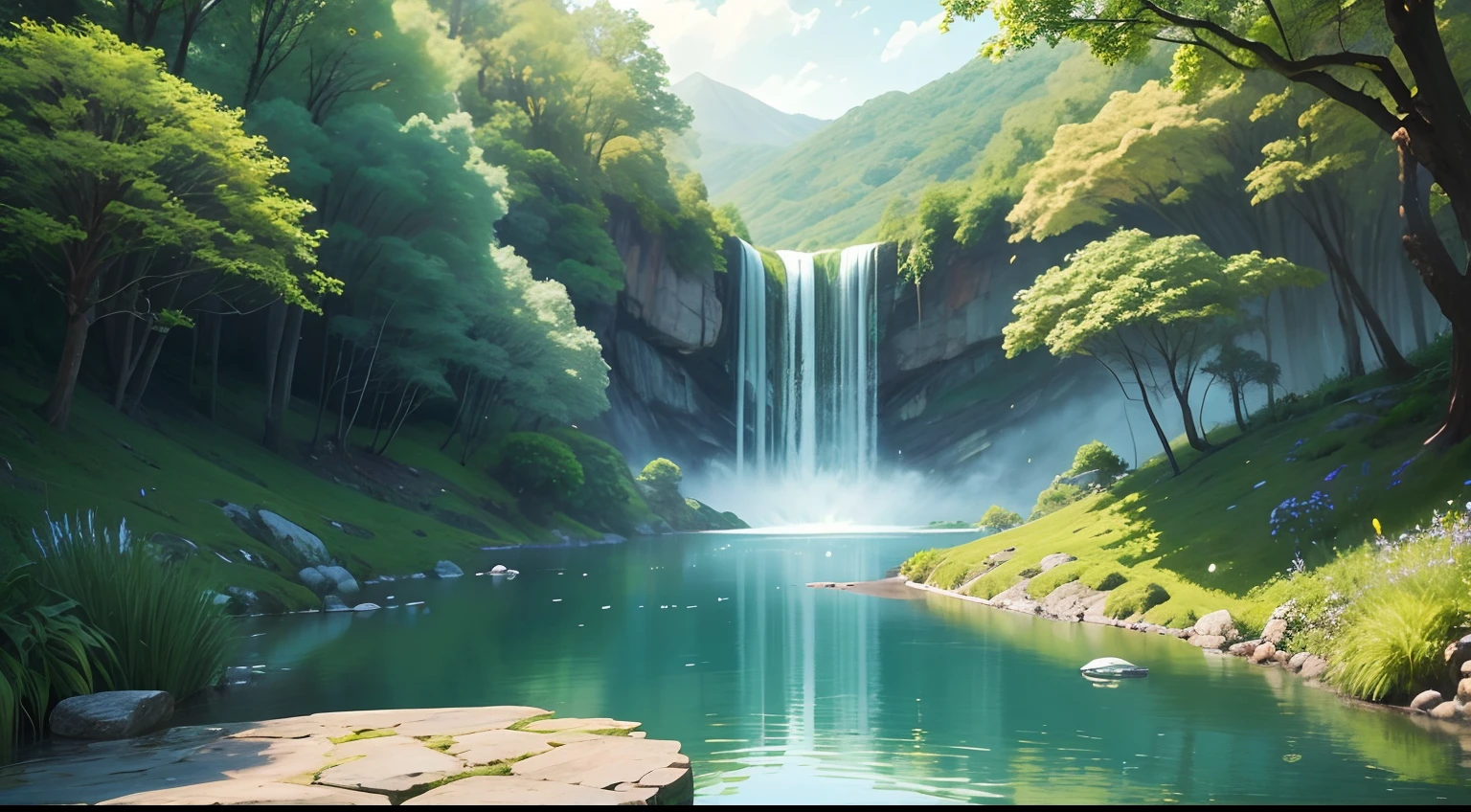 imagem da natureza, como um jardim tranquilo, um lago sereno ou uma floresta, can symbolize the connection between spirituality and divine creation.