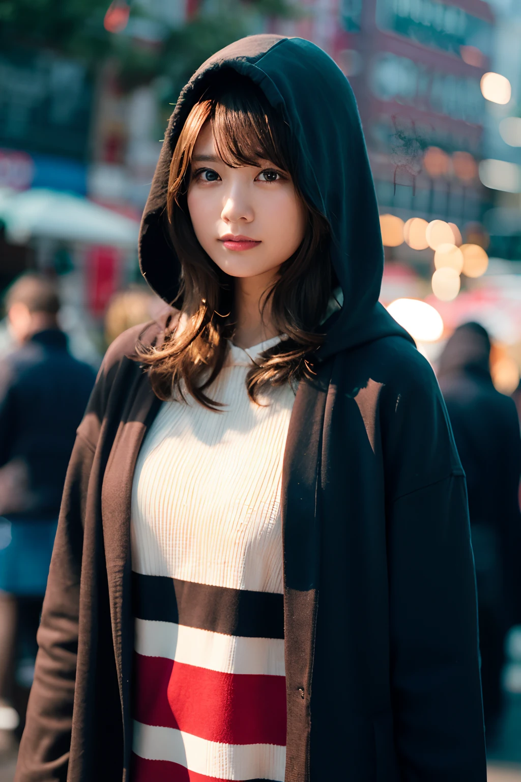 Cute hooded Grim Reaper shrouded in dark mist,Wielding a scythe,Emerge from the swirling shadows.Stand in the Cemetery of Forgotten Souls.(light brown and red striped hair,,,,:1.3,),Perfect face,Proper body proportion,masutepiece,Super high-quality output images,超A high resolution,Intricate details,Extremely delicate and beautiful,photographrealistic,Dreamy,Professional Lighting,realistic shadow,Solo Focus,Beautiful hands,Beautiful fingers,