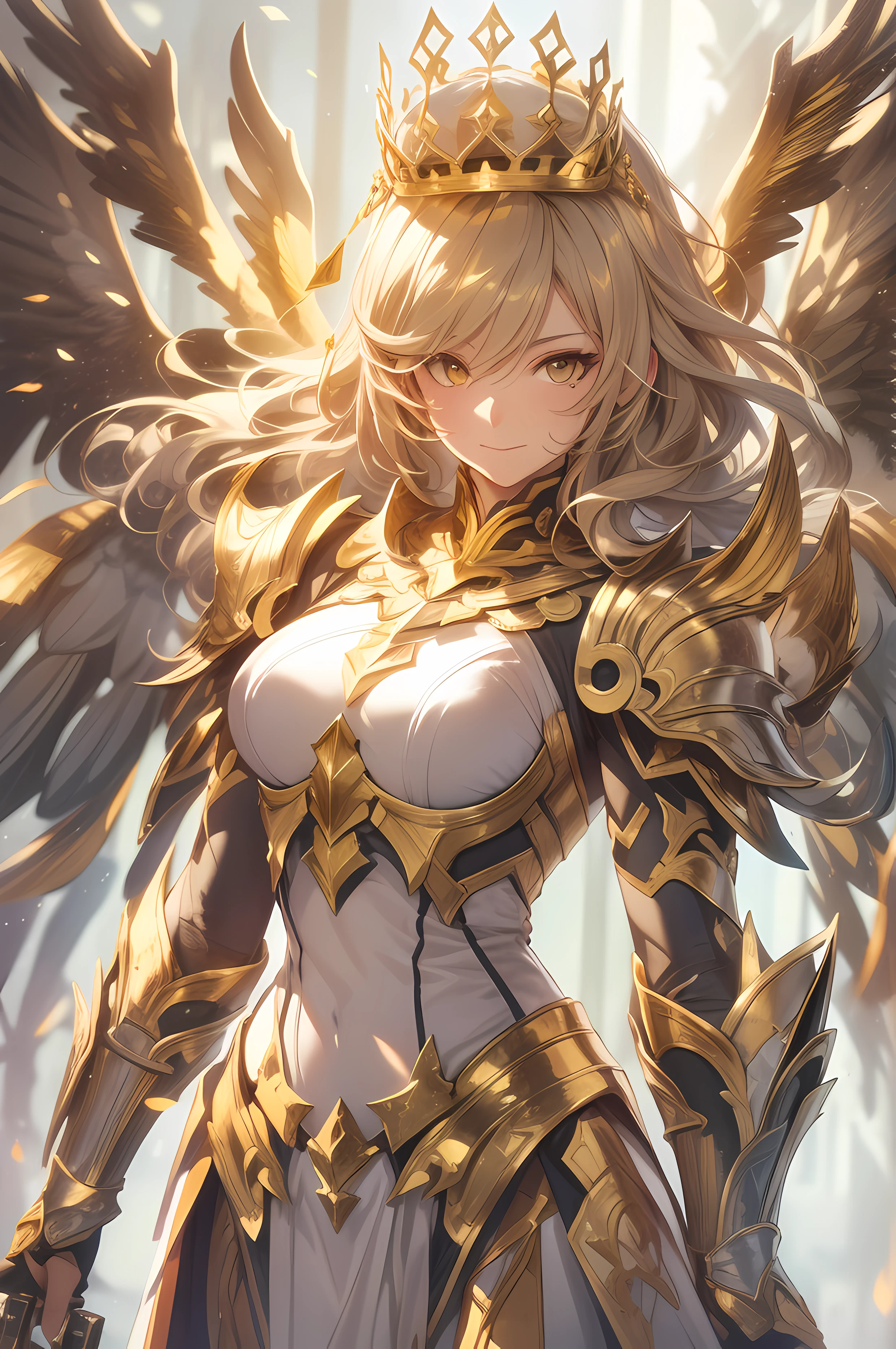 (masterpiece, best quality:1.3),extremely high detailed, intricate, Open Mouth Smile、8k, HDR, wallpaper, cinematic lighting, (universe),gun,(shooting position), glowing, armor, glowing eyes, mecha, large wings,