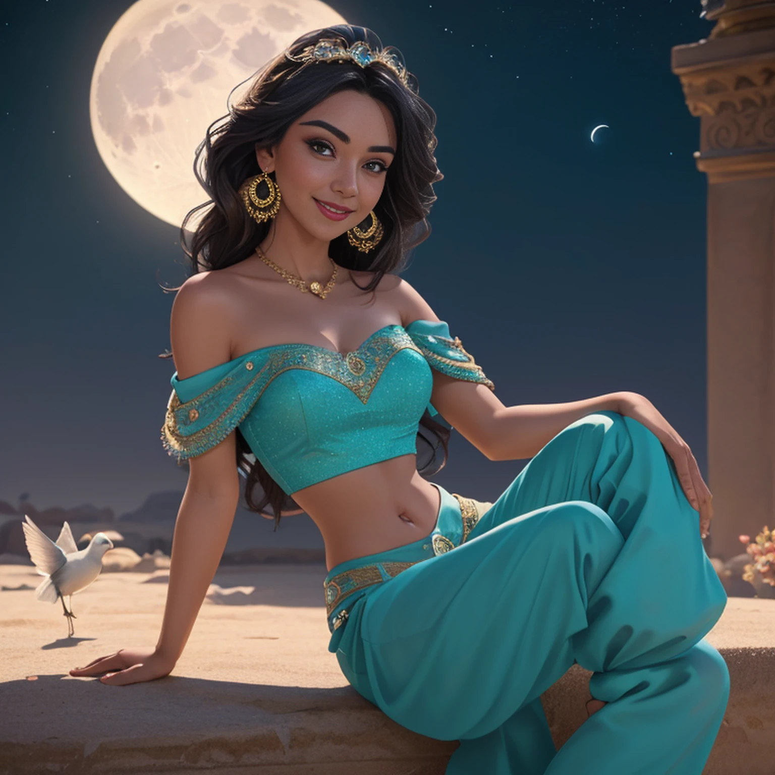 Princess Jasmine from the movie Aladdin and the Magic Lamp, 2D book illustration style, sharp focus, bright colors, digital painting character design, ArtStation Trends, high detail, simple lines,