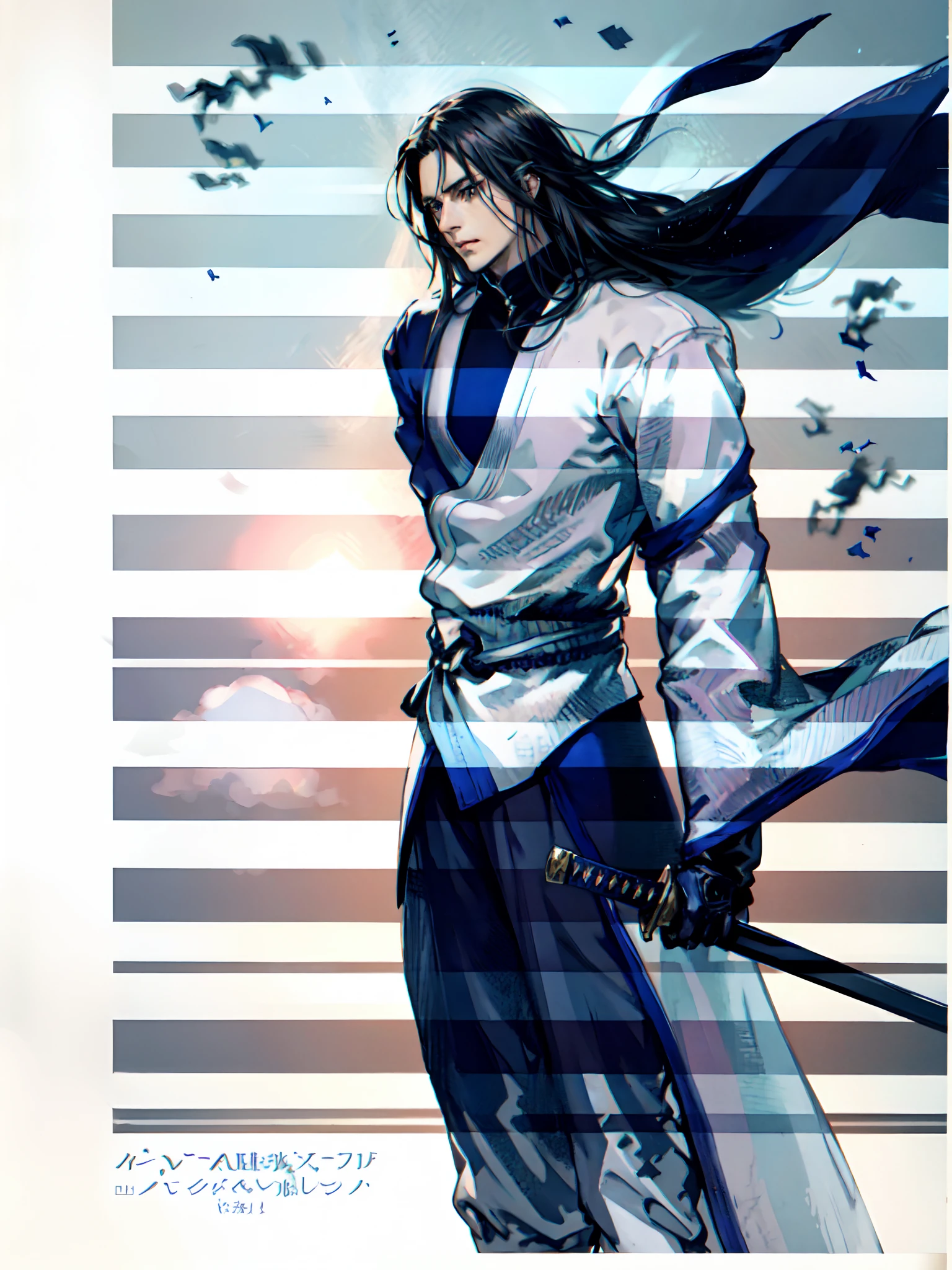 A man with disheveled long hair, a cascade of unruly locks, a handsome countenance, a carefree expression, tall and slender, wears a light-colored Chinese-style undershirt, over which he layers a loose dark-colored long daoist robe, long and wide sleeves, wears dark pants, surrounded by colorful clouds and mist, stands amidst a colorful sea of clouds and mist, this character embodies a finely crafted fantasy-style Chinese martial artist character in anime style, characterized by an exquisite and mature manga illustration art style, high definition, best quality, highres, ultra-detailed, ultra-fine painting, extremely delicate, professional, anatomically correct, symmetrical face, extremely detailed eyes and face, high quality eyes, creativity, RAW photo, UHD, 8k, Natural light, cinematic lighting, masterpiece:1.5