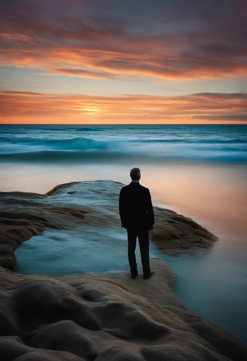 Man, staring at ocean