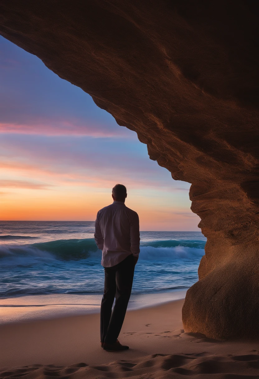 Man, staring at ocean
