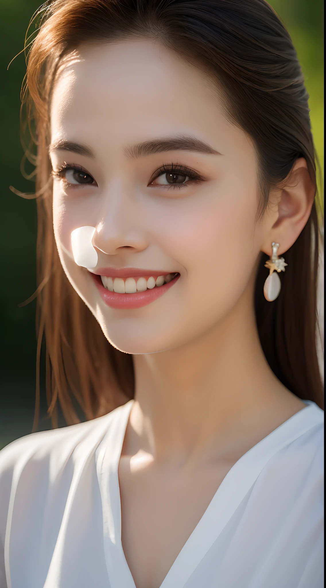 (8k, RAW Photos,Best Quality, High Resolution:1.1), (Hyperrealistic:1.4),(Realistic, Photorealistic:1.3), Soft Light,Big,2 Girls,Realistic Face,Realistic Body,Realistic Skin,Absurdity,Masterpiece,(Cute:1.8), Cuties, Solo, (Big:1.2), Detailed Black Eyes,Innocent Eyes,Blusher,(T-Shirt:1.2 ),Cinema Light,Film Grain,Jewelry,Earrings,((Medium Hair:1.1)),((Floating Hair Novafrog Style)),Cherry Colored Lips,Hair Ribbon,Hair Bow,Ponytail,Close Up,Look Viewer,Long Hair,Upper Body,Open Lips,Top Teeth, (Smiling Eyes:0.6),((grinning:1.2)),Depth of Field, Blurred Background, Eye Focus , Bokeh,Young, 85mm Lens, f/1.4,Professional Lighting, Young,Portrait,Photon Mapping,Radiosity,Physically Based Rendering,Asian