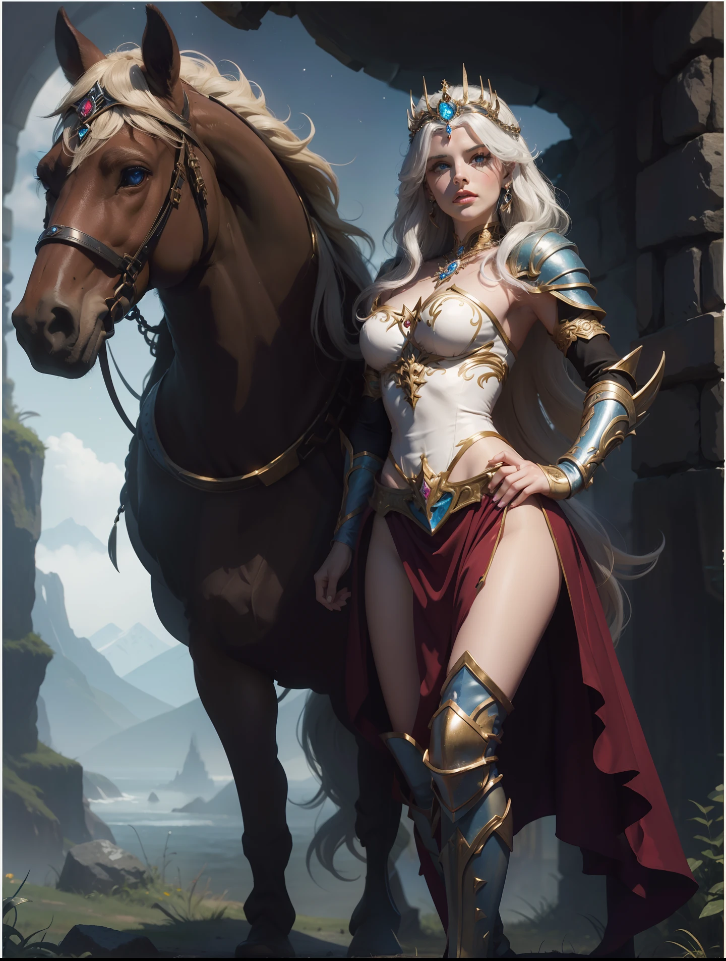 SHE-RA PRINCESS POWER UNIVERSO ETERNIA Hermosa mujer que siempre Ciri del juego The Wicther, con cabello largo y ojos azules brillantes, obra maestra, Calidad ultra, 8k, cabello cayendo sobre sus hombros, Antecedentes El nocturno, Lleva una armadura plateada
