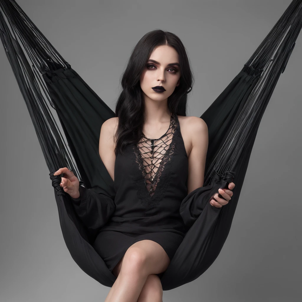 Girl with symbolic clothes of gothic hammock, 。.com (Arame farpado do corpo) cabelos morenos，Extremidades dos cabelos grisalhos