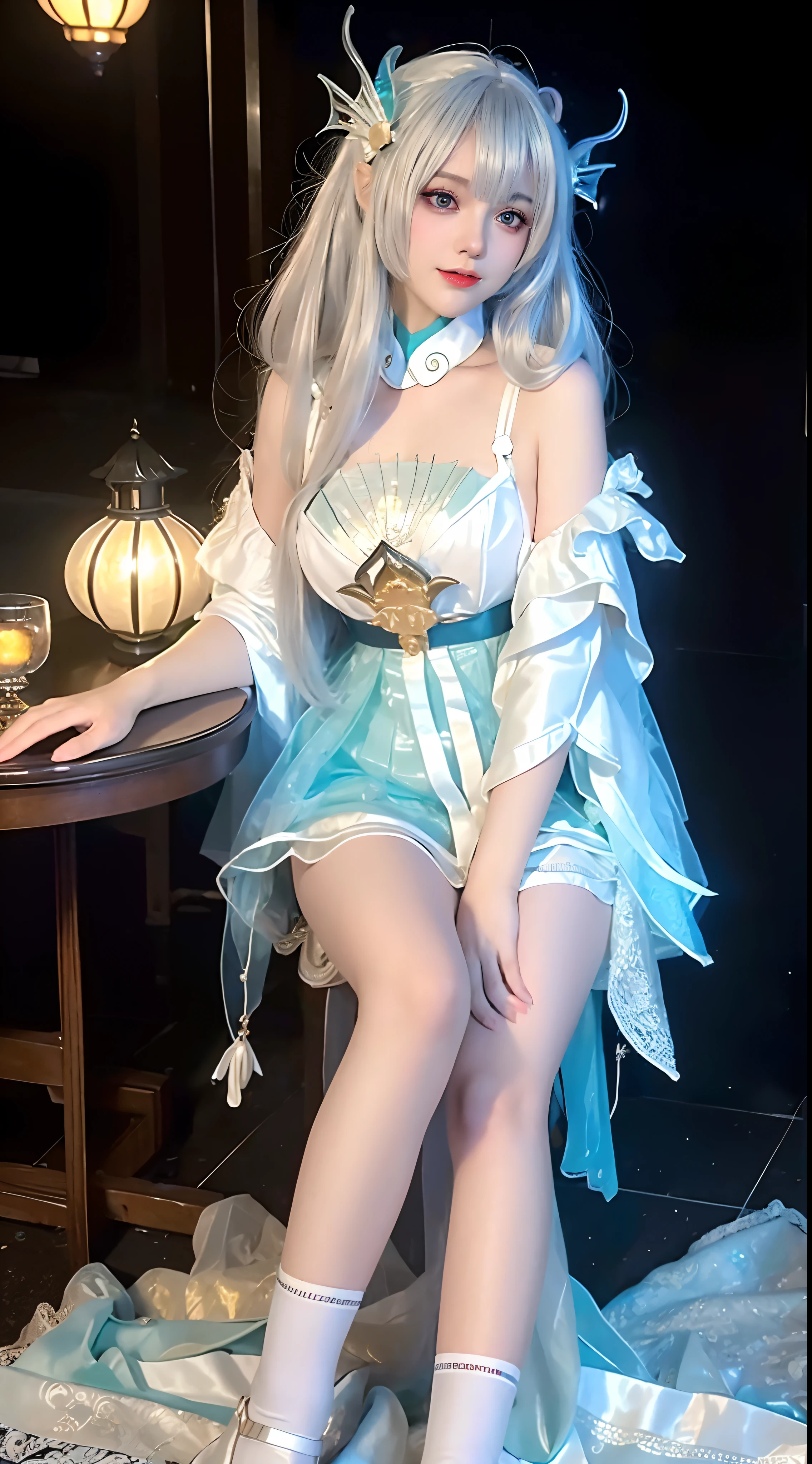 (RAW photo:1.2),((Photorealistic:1.4)),((full bodyesbian)),((outside)),Best quality ,Masterpiece, An extremely delicate and beautiful, Extremely detailed ,CG ,Unity ,8K wallpaper, Amazing, finedetail, Masterpiece,Best quality,offcial art,Extremely detailed Cg Unity 8K wallpaper,absurderes, unbelievable Ridiculous, hugefilesize, Ultra-detailed, A high resolution, Extremely detailed,Beautiful detailed girl, Extremely detailed eyes and face, Beautiful detailed eyes,light in face,Cinematic lighting,1girll,Lantern light, Depth of field,((Full body photo)),sitted,black lence stockings