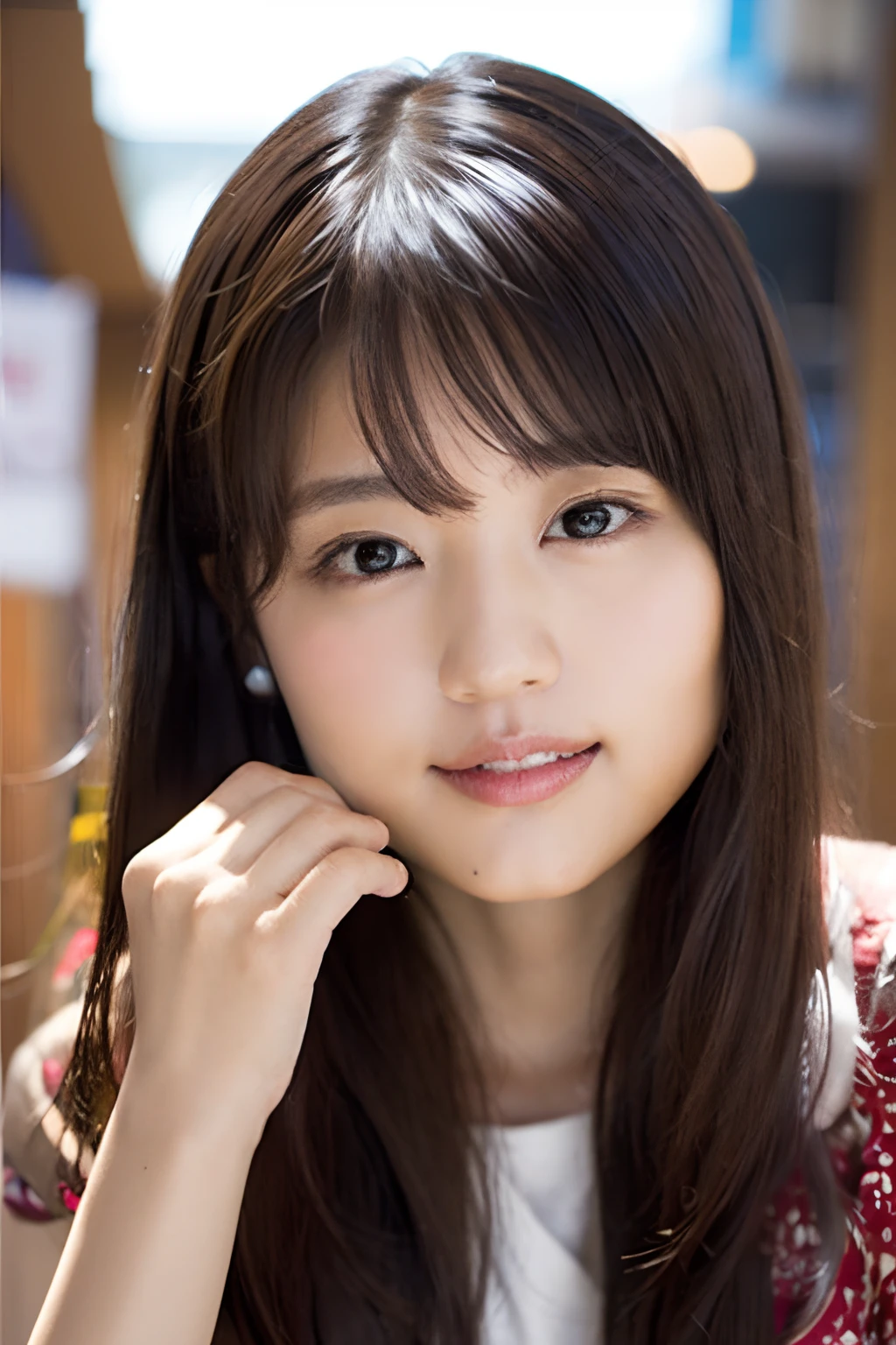 (8k), (highest quality: 1.2), (Realistic), (Realistic: 1.37), Ultra-high resolution, 1 girl, Head to knee photo、cute, smile, Mouth closed, Beautiful details, Beautiful Nose, whole body, Wet Hair, Giant Dulcefo, pork, , (Big Breasts)、Saggy breasts、Soft Breasts、Voluptuous thighs、Heterochromia iridis