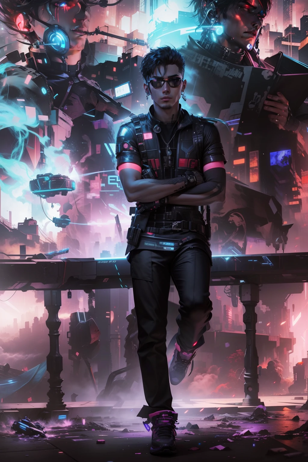 Change background cyberpunk handsome boy, realistic face, 8k, ultra realistic,