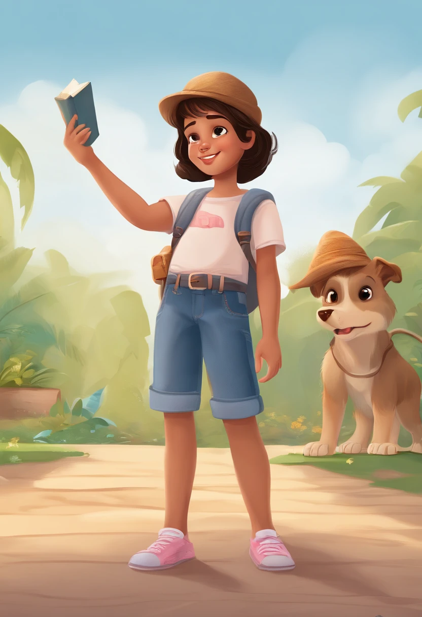 Ana and João, various poses and expressions on white background, children's book illustration style, simple, cute, 6 ,
colors, João's short brown hair and Ana's black hair, plain color, João's short-sleeved white shirt
and Ana's short pink shirt, denim shorts without belt, without hat, without book, without glasses, without backpack