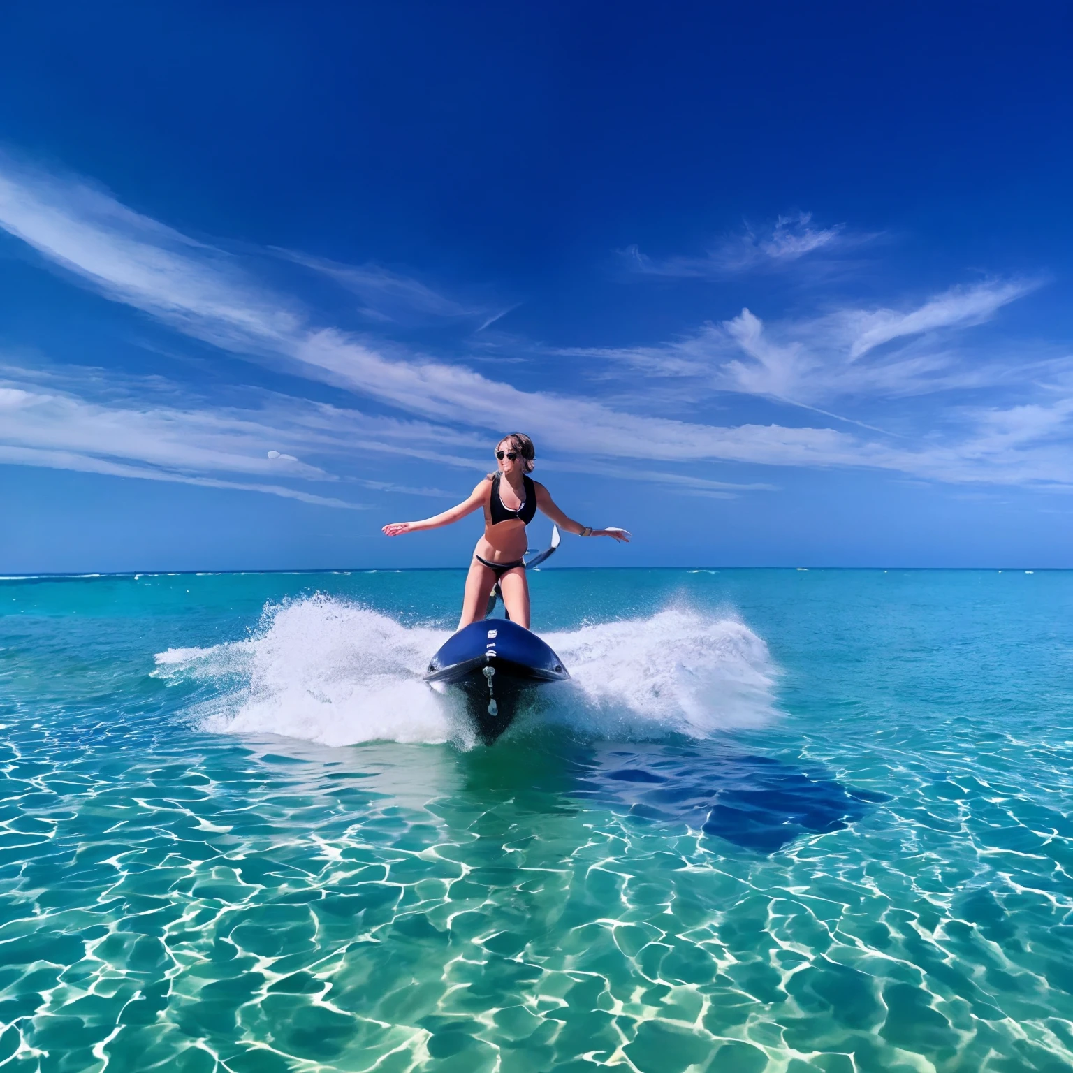 Araffe riding a jet ski in the clear blue water, on the ocean water, Cavalgue o vento e as ondas, flutuando no oceano, no meio do oceano!!!!!, papel de parede bonito, Papel de parede - 1 0 2 4, title, surfe, paper awesome wallpaper, foto tirada, standing on surfboards, amazing background, no oceano, obra de arte