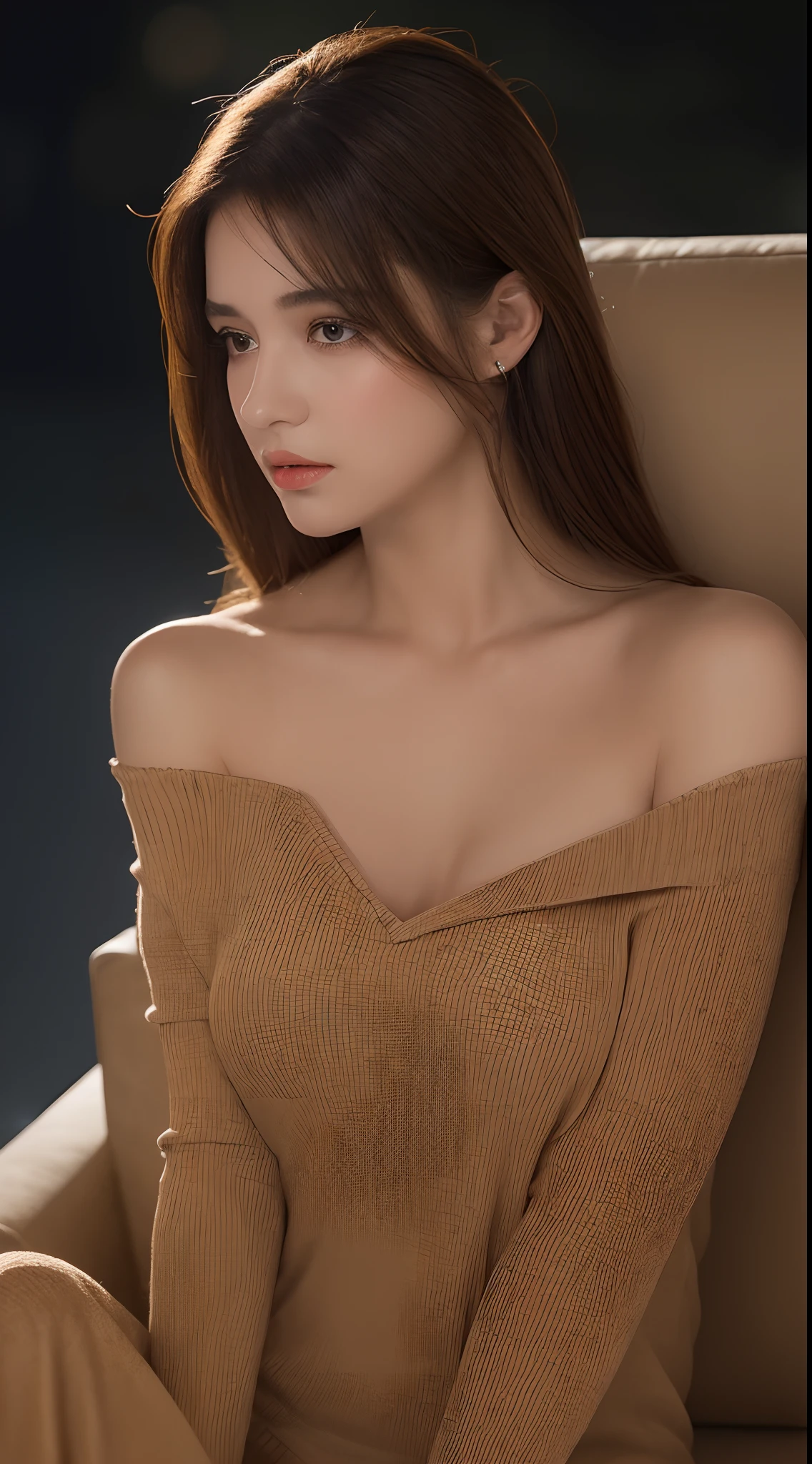 (hyperrealistic), (illustration), (high resolution), (8K), (extremely detailed), (best illustration), (beautiful detailed eyes), (best quality), (super detailed), (masterpiece), (wallpaper), (detailed face), solo, (dynamic pose), 1 girl, white wavy hair on the chair, korean, heterochromic eyes, small moles under the eyes, ((short apron)), medium breasts, long legs, tightens abs, (camel toes), (no panties), (no bra)