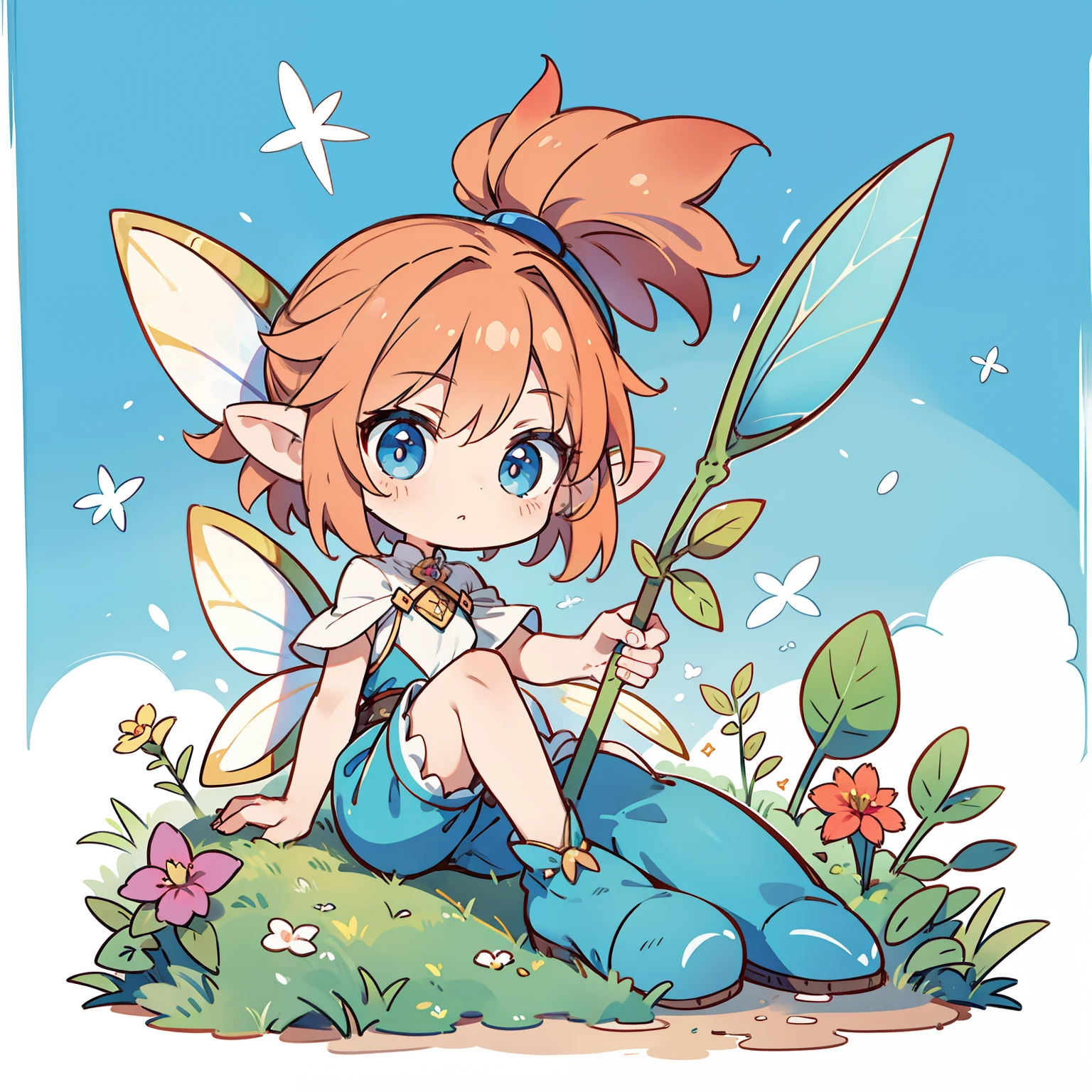 "A small fairy embracing a masculine phallic figure."