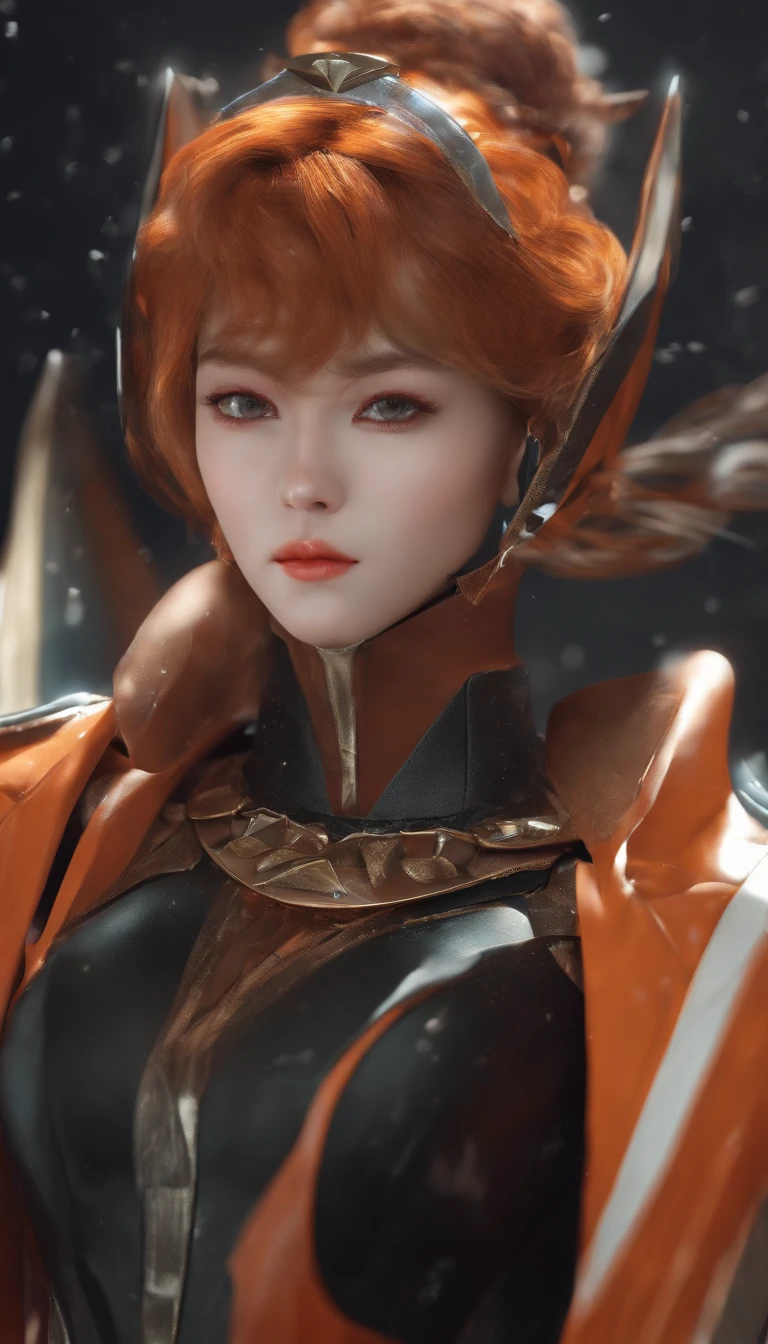 (Dynamic Angle:1.4), ((Pose all over the body:1.5), (Colorful:1.2), (Extremely detailed CG Unity 16k wallpaper:1.1), (Noise Removal Strength: 1.45), (tmasterpiece:1.37), ((offcial art)), (Masterpiece, Top quality, offcial art, Beautiful and aesthetic, are in the center, Face front:1) A girl, Smile, Close-up portrait, And the machine he is using, In the style of orange complexity, Dark orange and light gray, Abstract creation, Elaborate costumes, Crimson and green hair, Deep blue wind, cumulonimbus clouds, Girls, Sapphire, Dramatic effect, Sense of space, meteors, Night sky, Close-up, (Masterpiece), Best quality