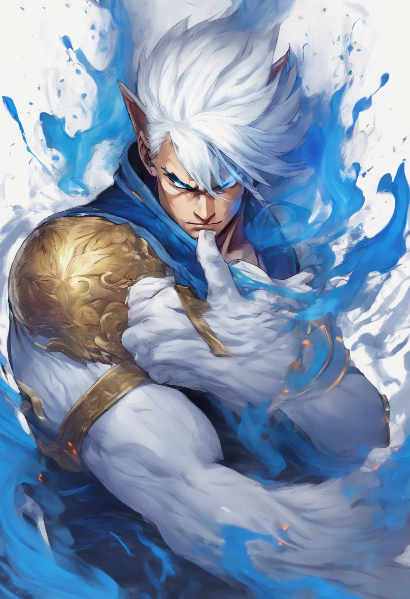 best quality, 8k, a mythical white fox with blue flames on parts of its body holding a sword with his mouth, dark souls scenario, pc wallpaper,