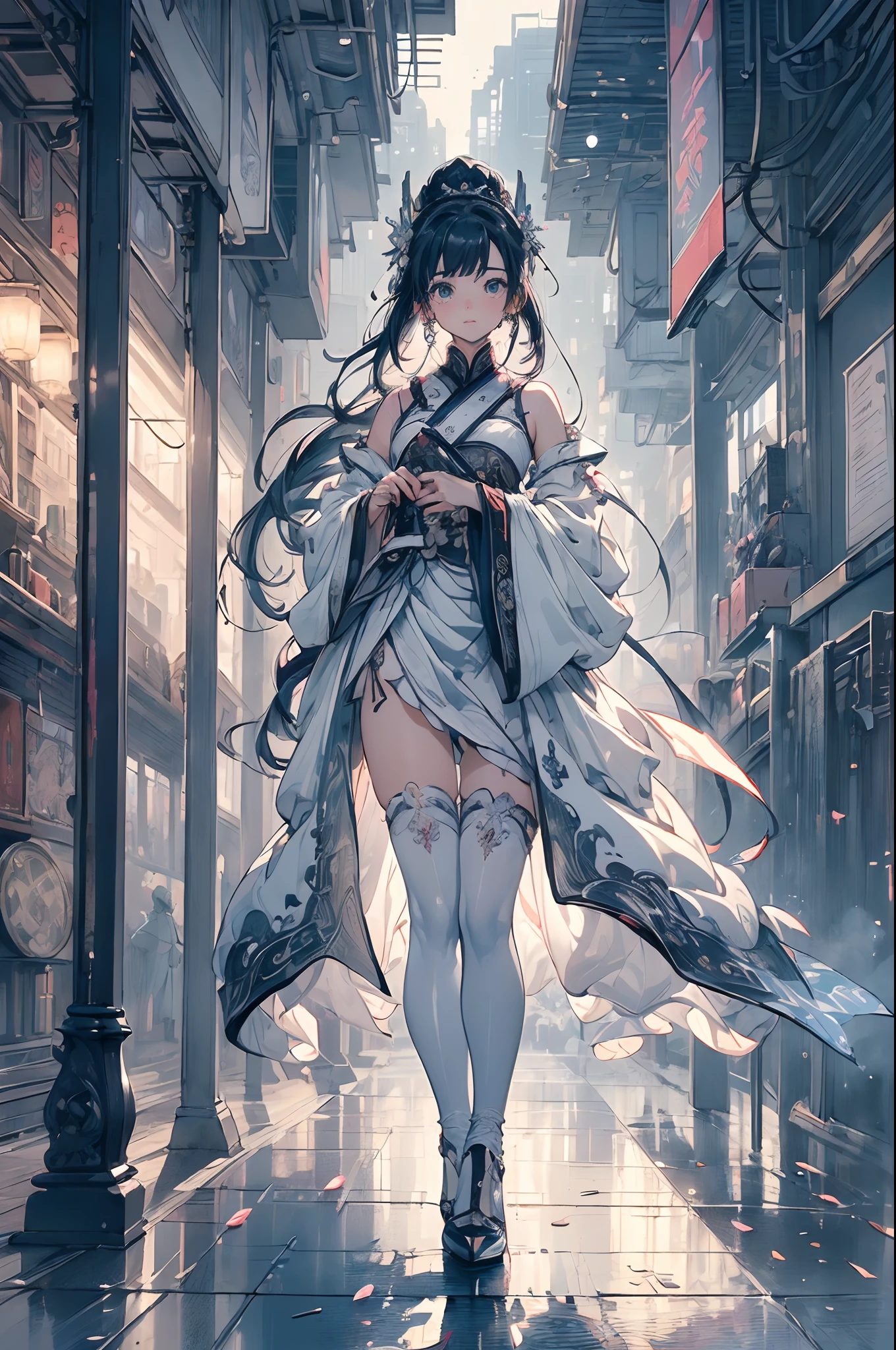 (((tmasterpiece)))、(((top-quality)))、((ultra-definition))、(High Definition CG Illustration)、((Extremely Delicately Beautiful))、The future city、ellegance, immensity, Fantastical,Cinematic light、独奏、full body Esbian、Cyber City、2060s、kawaii girl、Shining girl、trending on artstationh、Rachel Walker