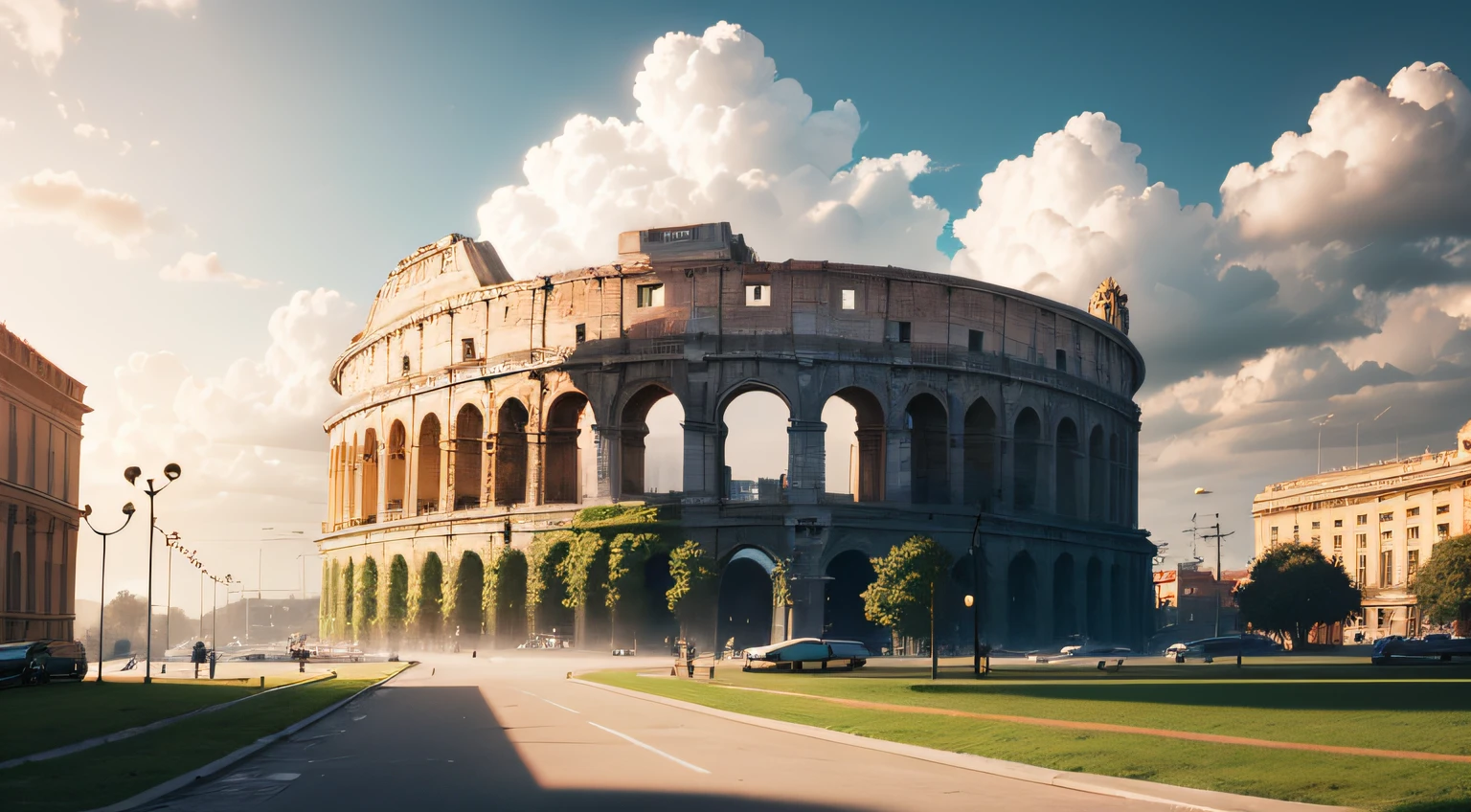 Roma Cidade futurista, Landscape, sunlight, nuvem, hiper-realista