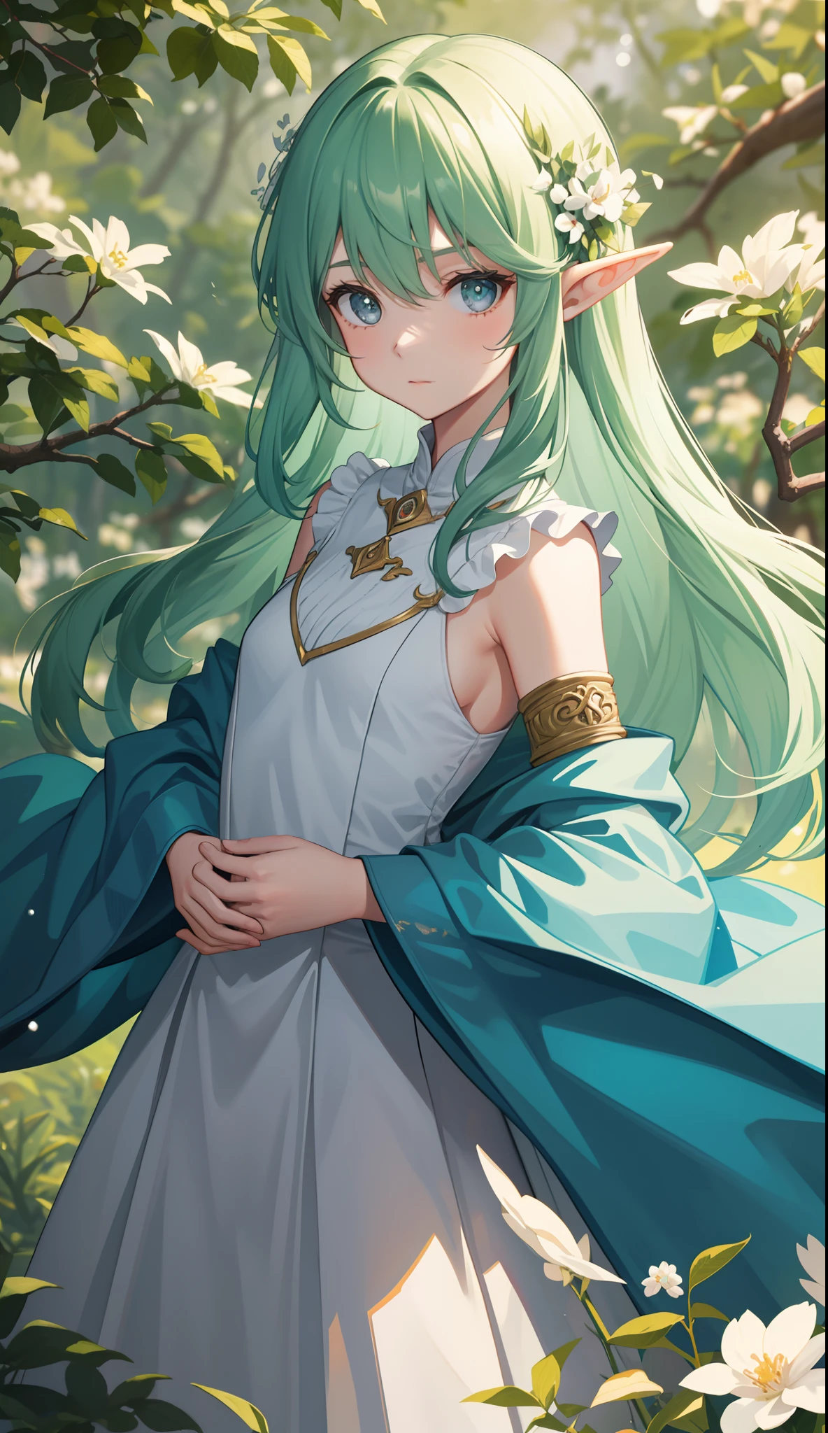 1girl in、AS-Adult、elvish、Forester、（small tits）Upper body portrait、