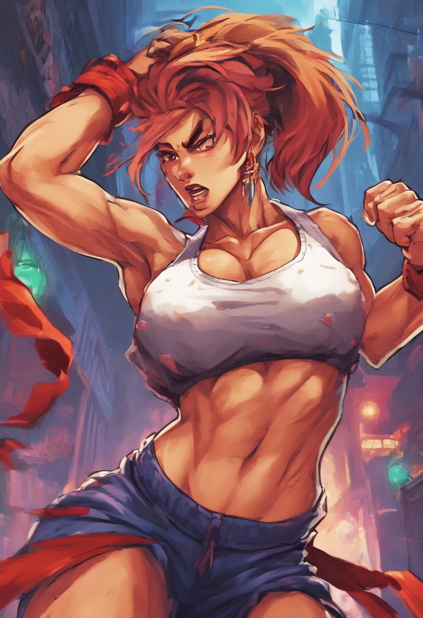 best quality, 8k, a woman in a top and baggy pants, city scenery, pc wallpaper,