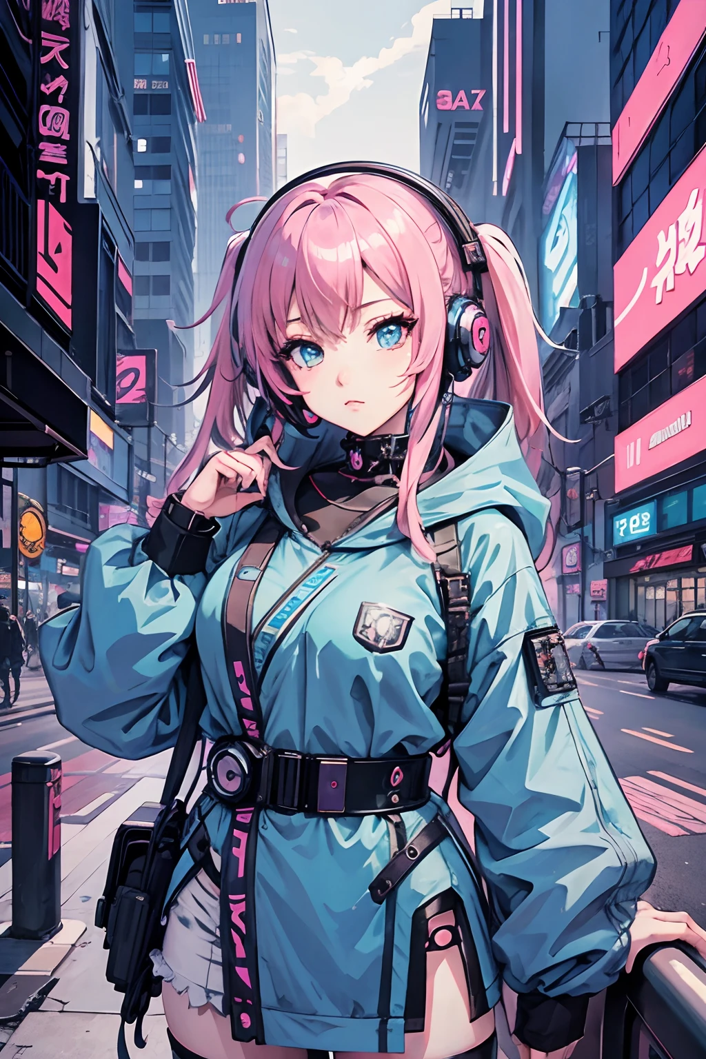 Anime girl with futuristic hair and headphones in front of the city, Digital cyberpunk anime art, cyberpunk anime girl, digitl cyberpunk - anime art, dreamy cyberpunk girl, female cyberpunk anime girl, Cyberpunk art style, the cyberpunk girl portrait, anime cyberpunk art, style of anime4 K, cyberpunk beautiful girl, cyberpunk atmosphere, Cute cyborg girl, cyberpunk anime art, Anime style. 8K