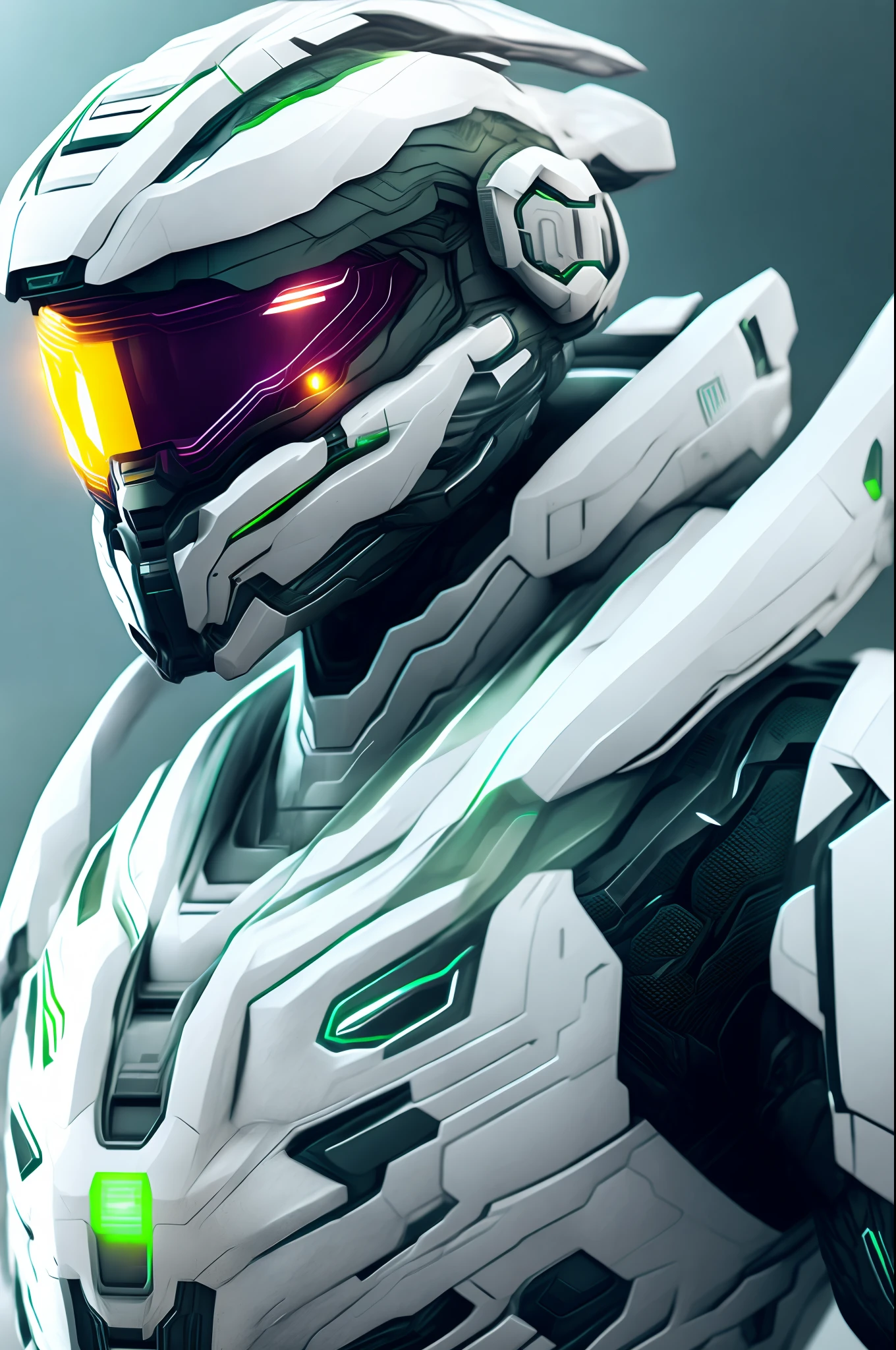 Masterchief of the halo game with white technological armor, Cyberpunk, 8k