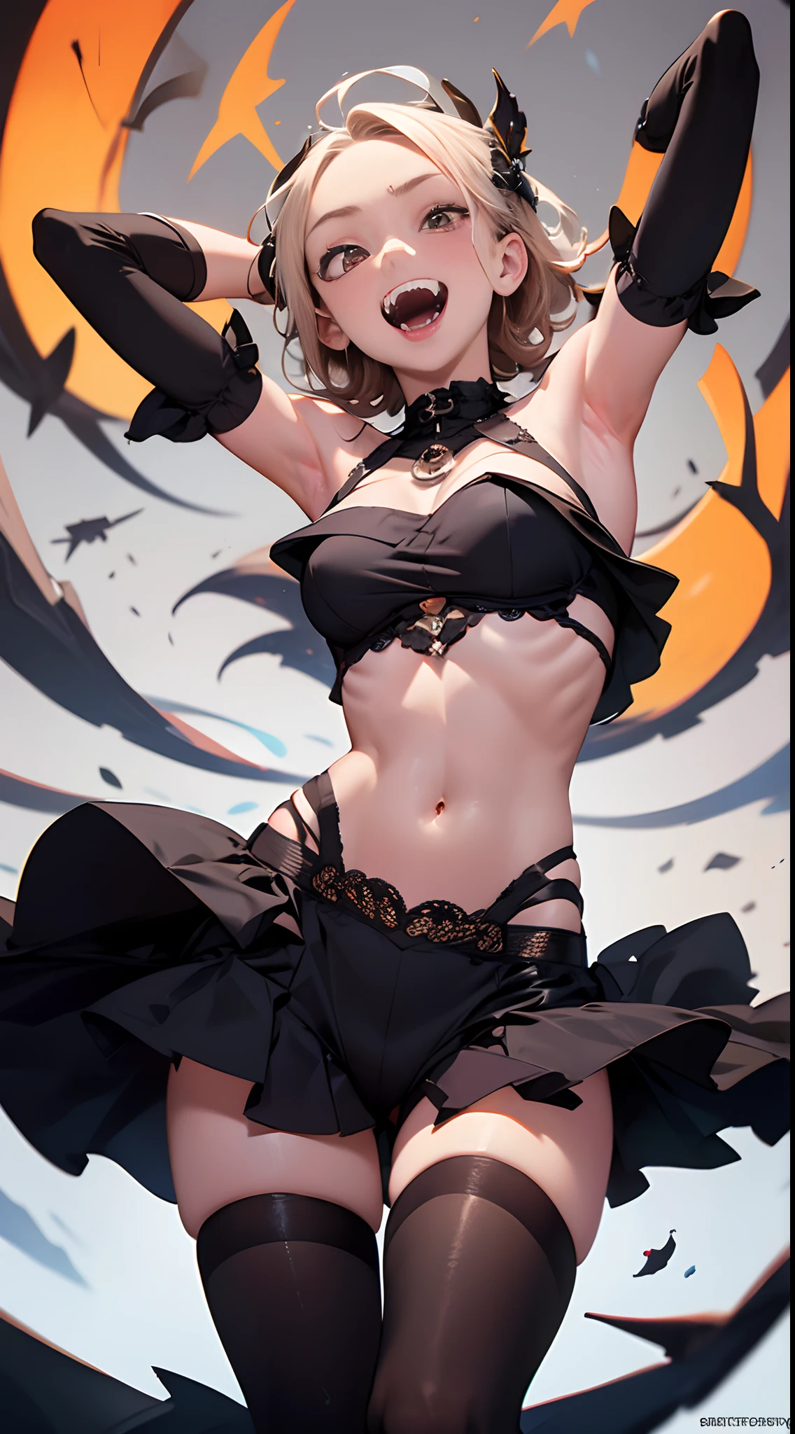 dynamic pose, anorexia, bony,, Slender body、nearly nude,underarm,tongue drop, tongue ,1 girl,cameltoe,1girl,anorexia, bony,(fangs:1.5),